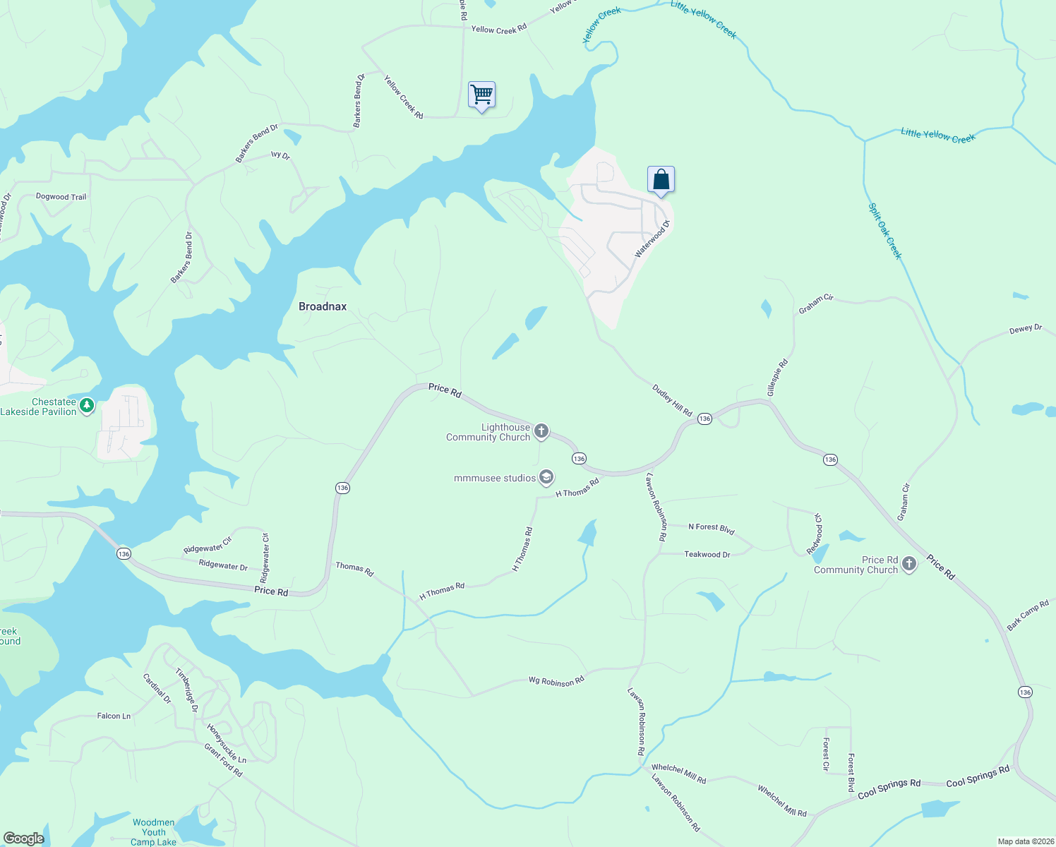 map of restaurants, bars, coffee shops, grocery stores, and more near 5326-5408 Price Rd in Gainesville