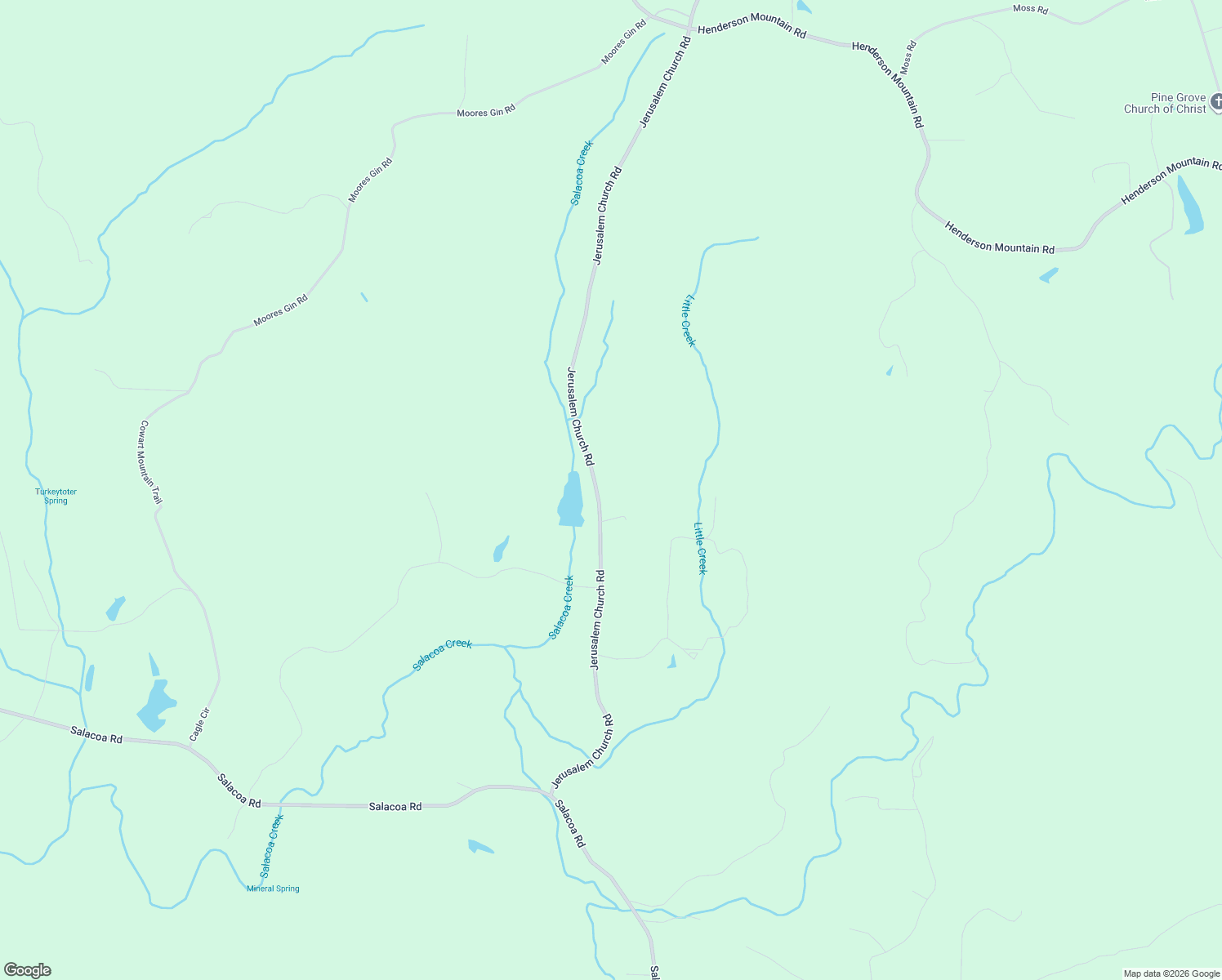 map of restaurants, bars, coffee shops, grocery stores, and more near 1100 Jerusalem Church Road in Waleska