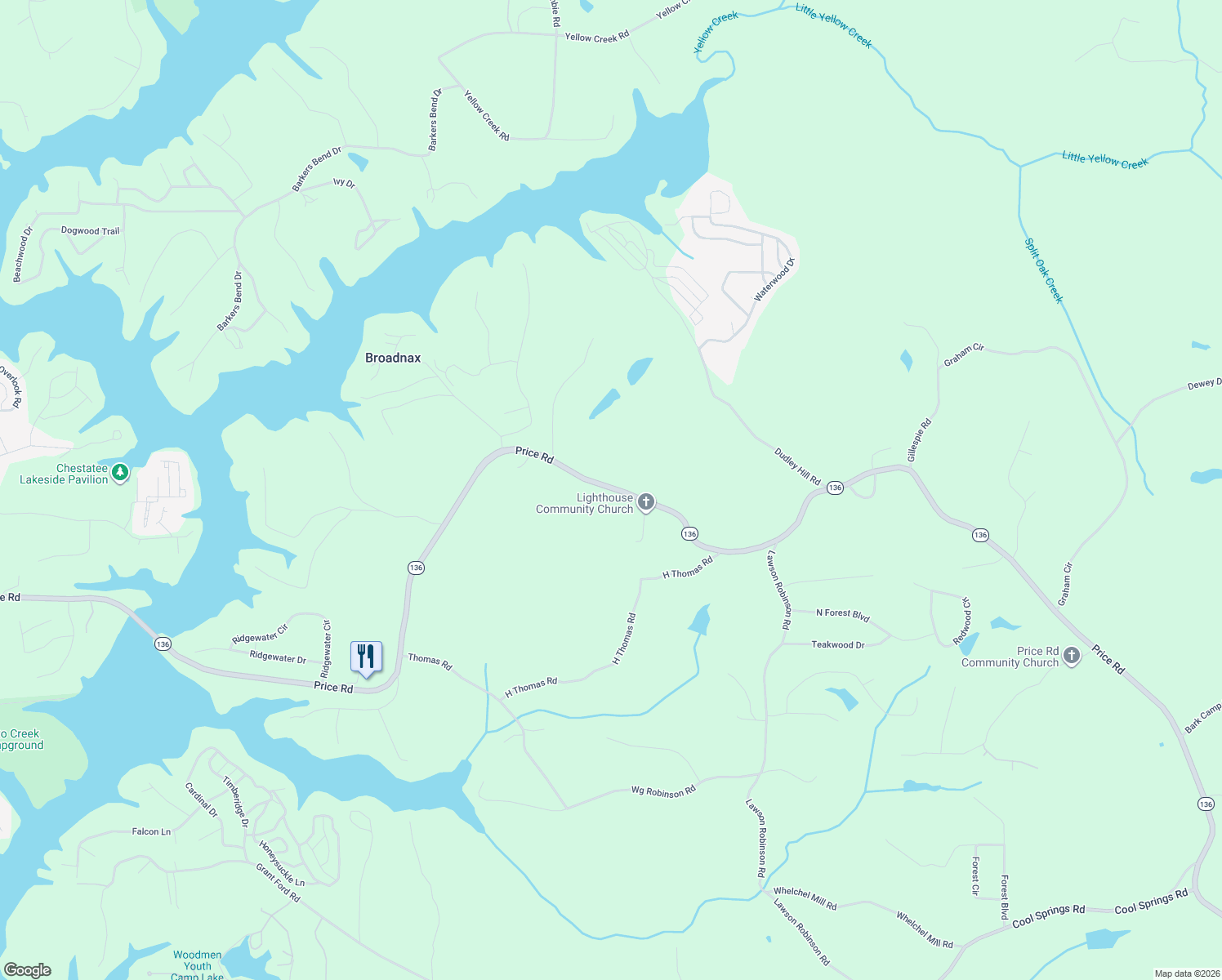 map of restaurants, bars, coffee shops, grocery stores, and more near 5357 Price Road in Gainesville