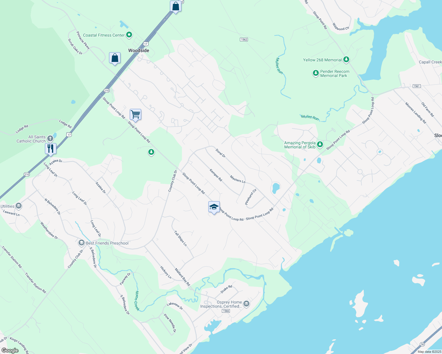 map of restaurants, bars, coffee shops, grocery stores, and more near 328 Kemper Road in Hampstead