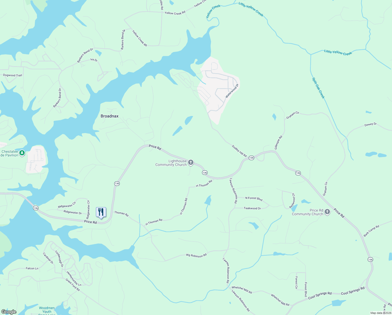 map of restaurants, bars, coffee shops, grocery stores, and more near 5298 Price Road in Gainesville