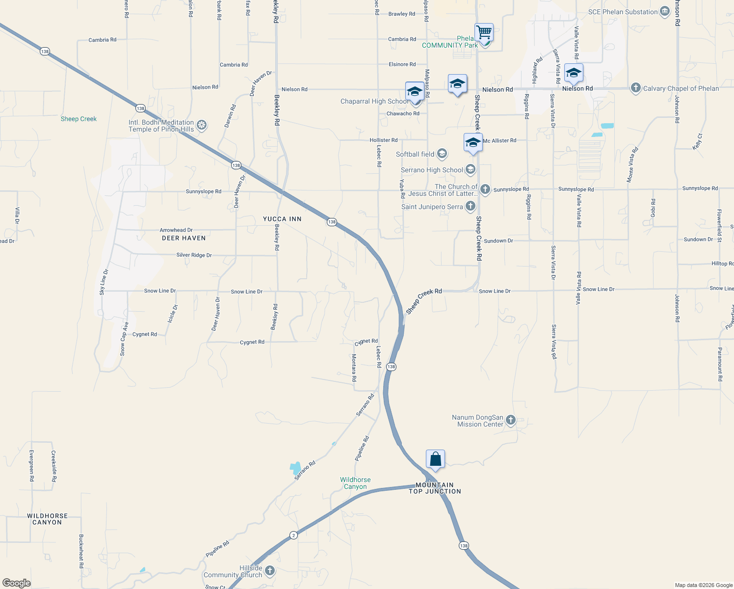 map of restaurants, bars, coffee shops, grocery stores, and more near 8477 Malpaso Road in Pinon Hills