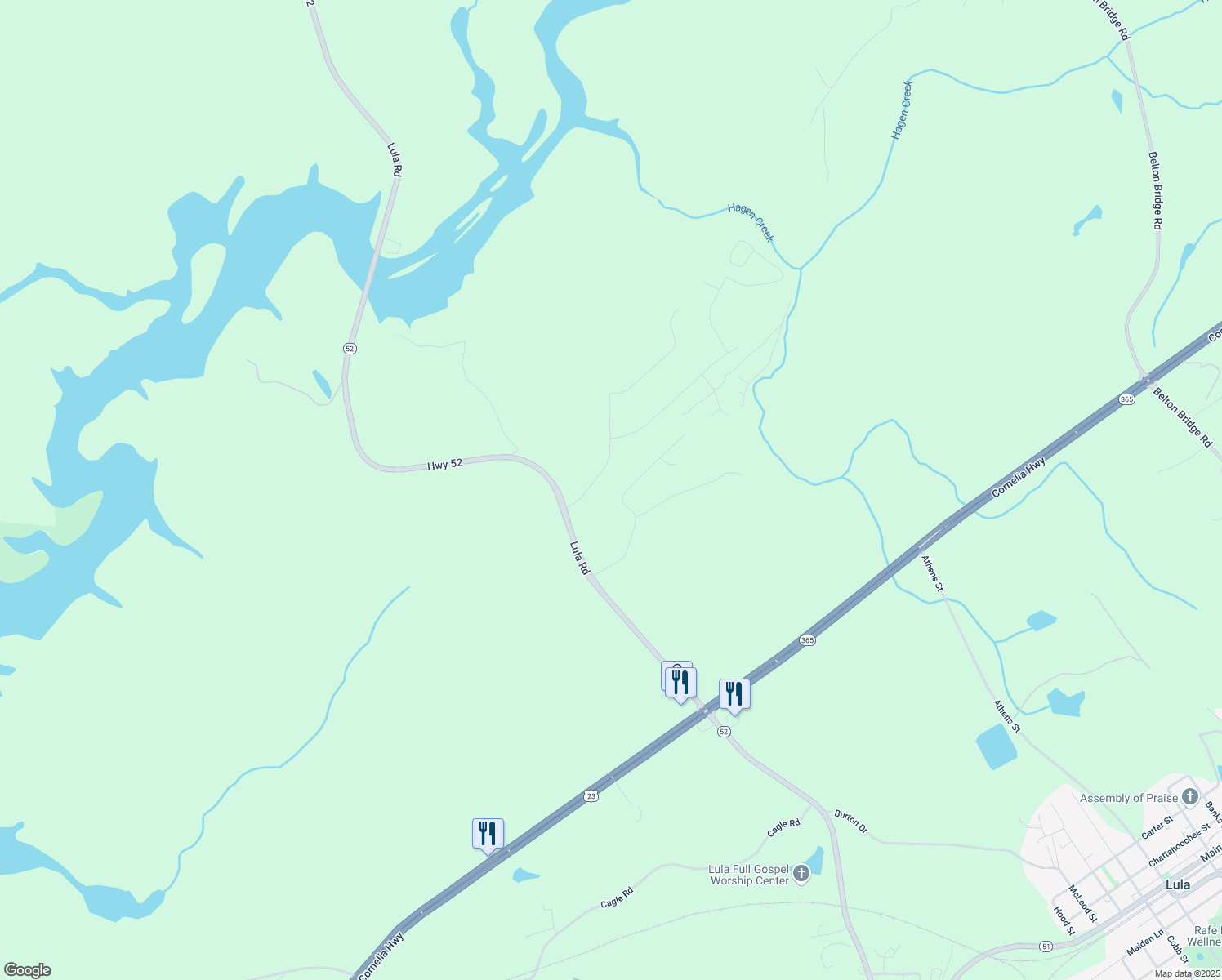 map of restaurants, bars, coffee shops, grocery stores, and more near 6319 River Plantation Drive in Lula