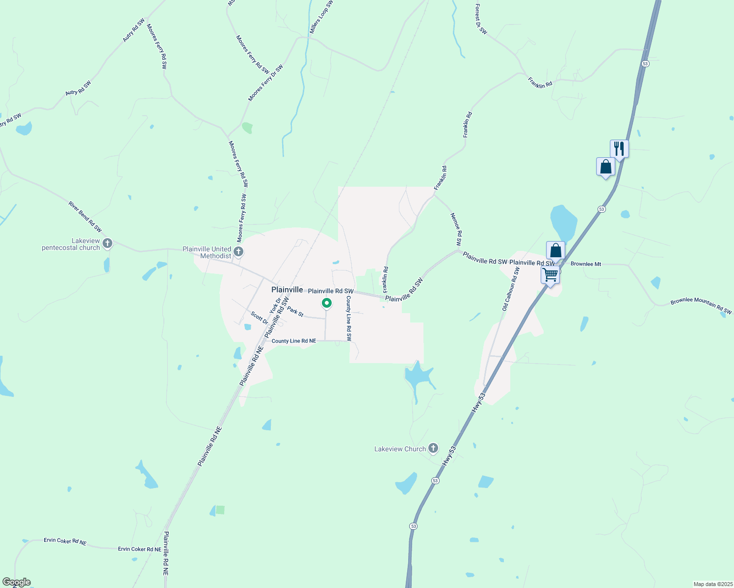 map of restaurants, bars, coffee shops, grocery stores, and more near 733 Plainville Road Southwest in Plainville