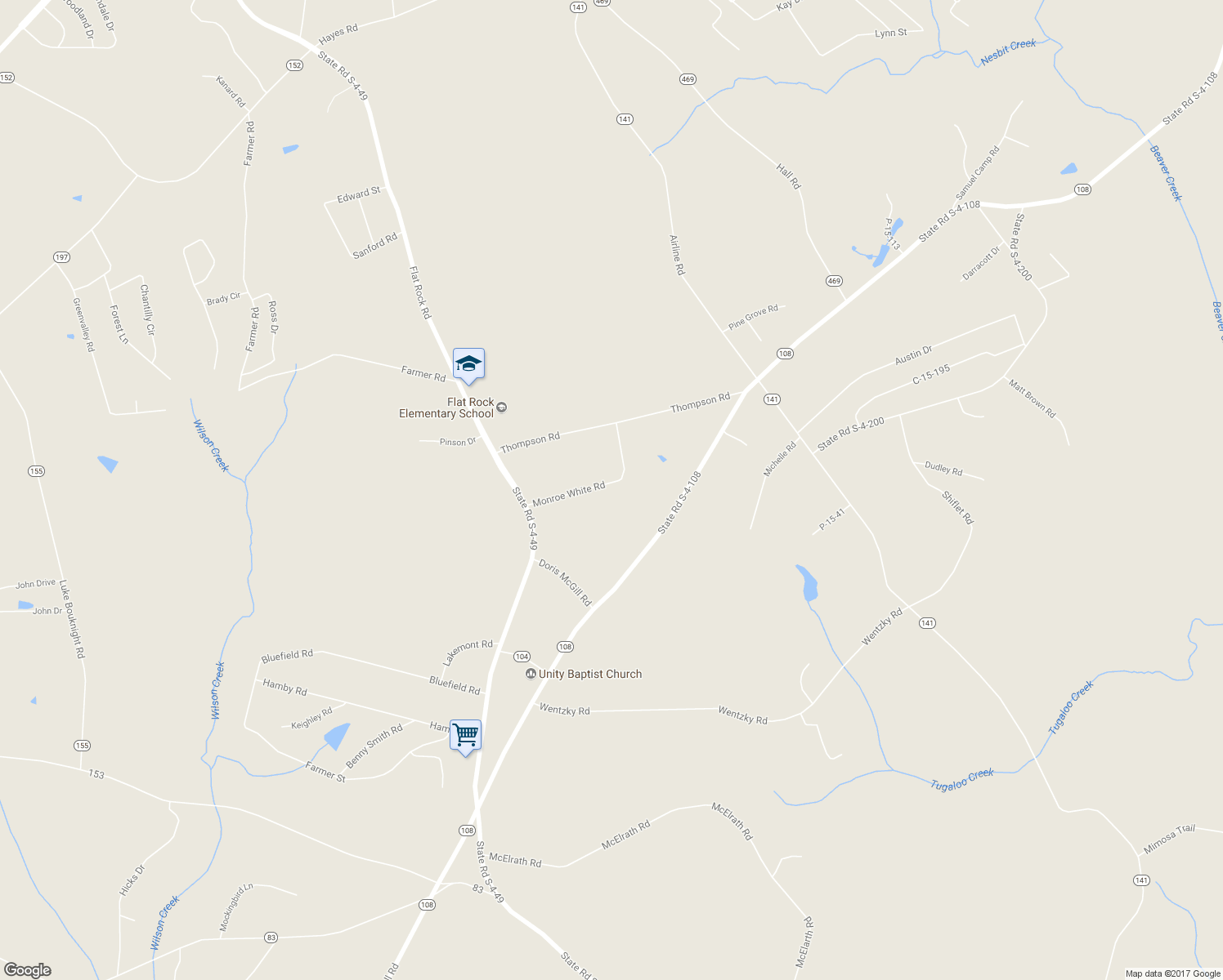 map of restaurants, bars, coffee shops, grocery stores, and more near 1032 Monroe White Road in Anderson