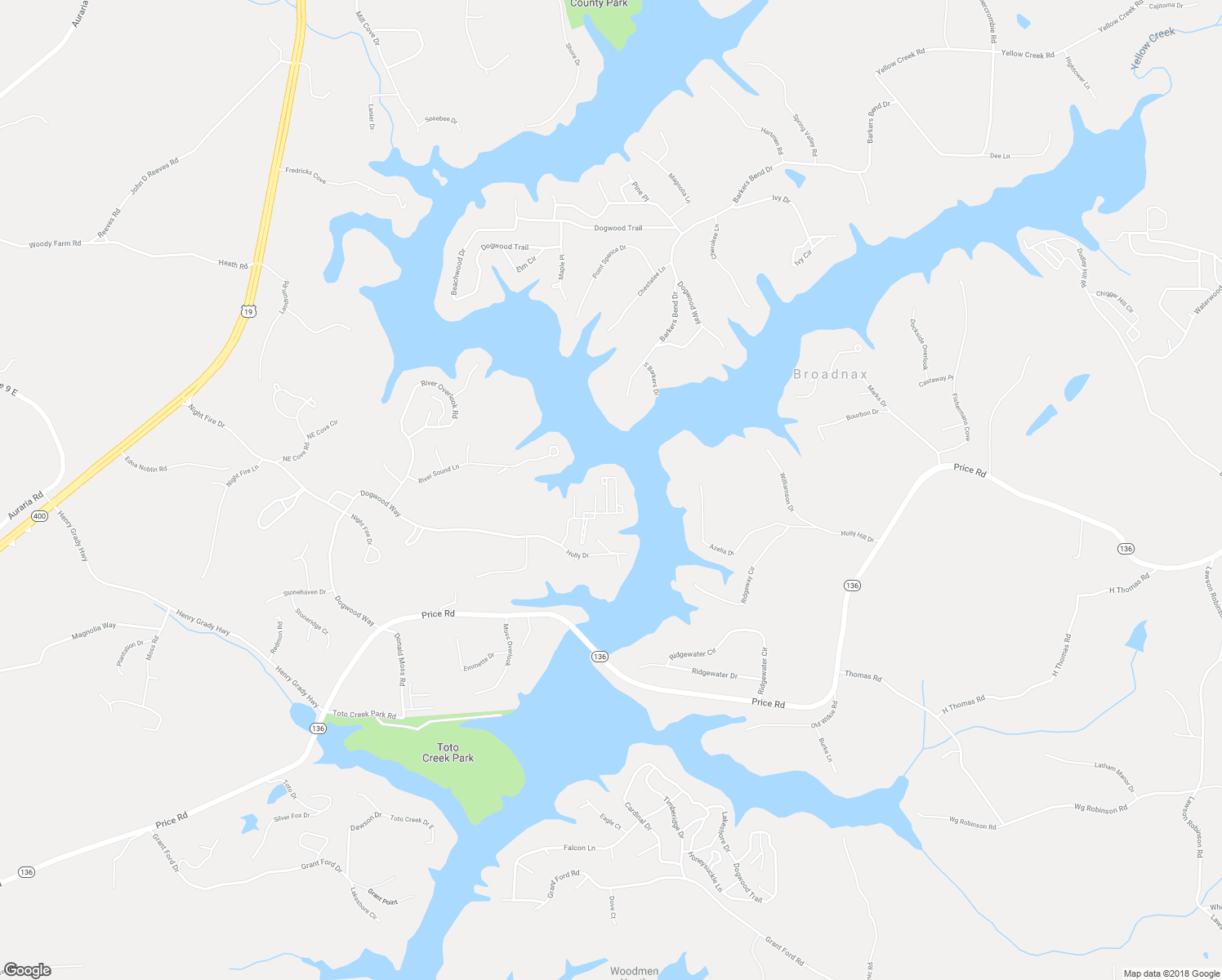 map of restaurants, bars, coffee shops, grocery stores, and more near 311 Waterfront Park Lane in Dawsonville