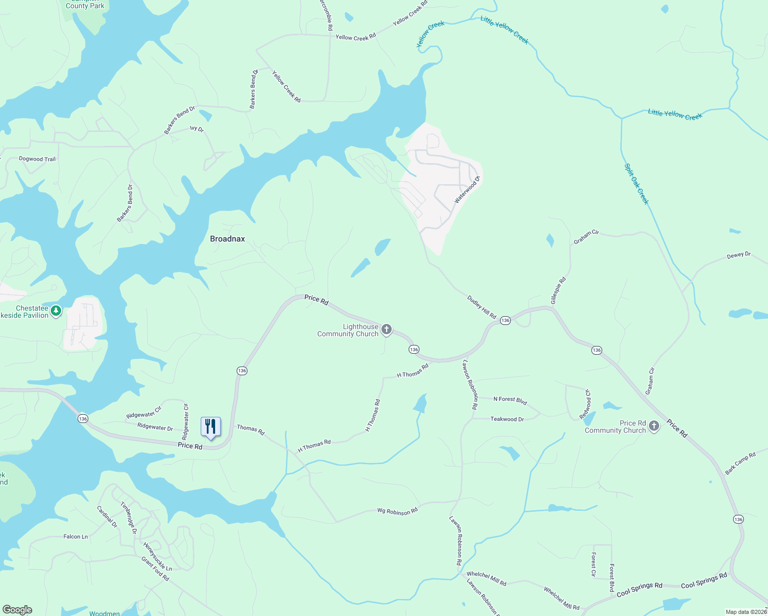 map of restaurants, bars, coffee shops, grocery stores, and more near 5326-5408 Price Road in Gainesville