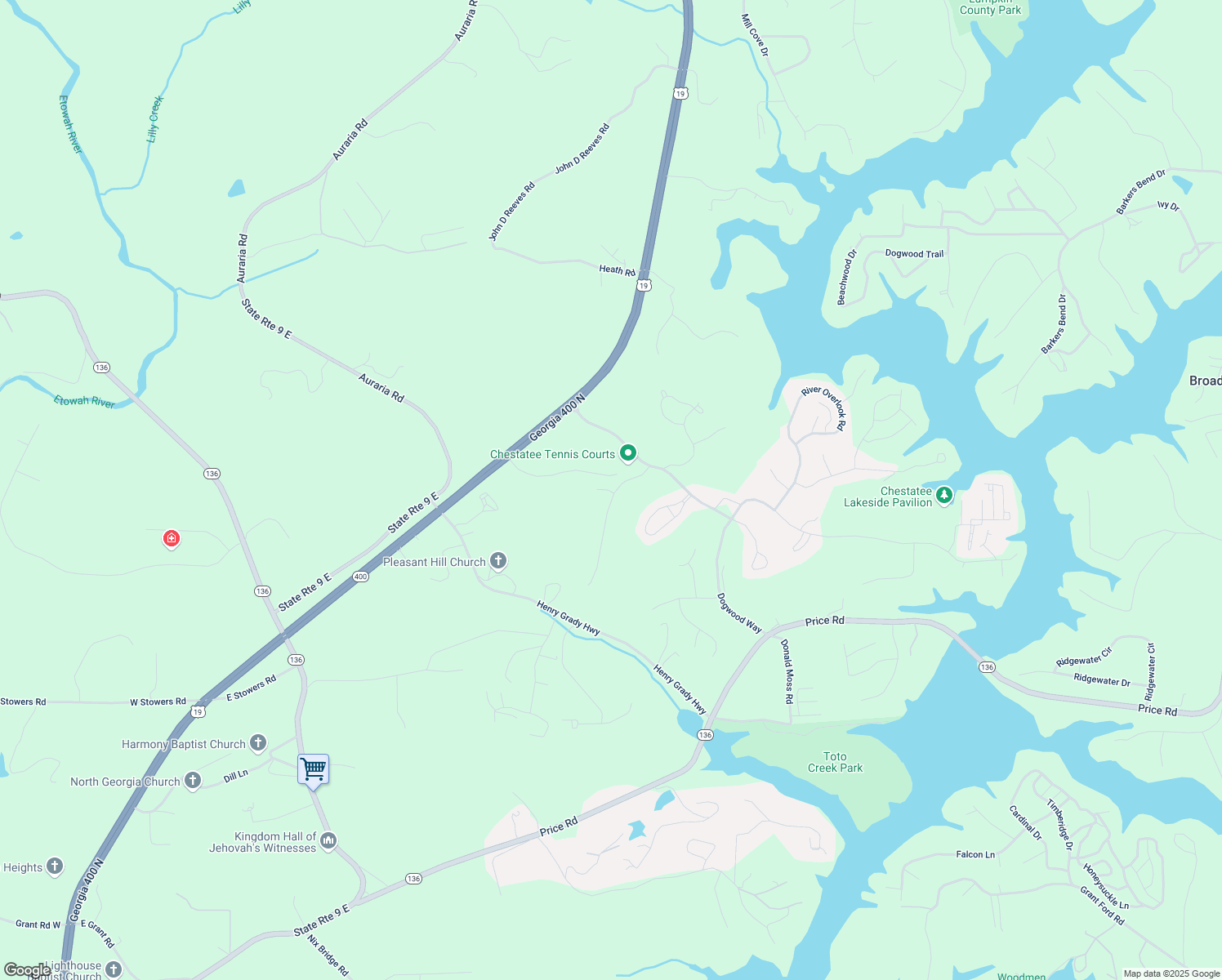 map of restaurants, bars, coffee shops, grocery stores, and more near 12 Nightfire Court in Dawsonville