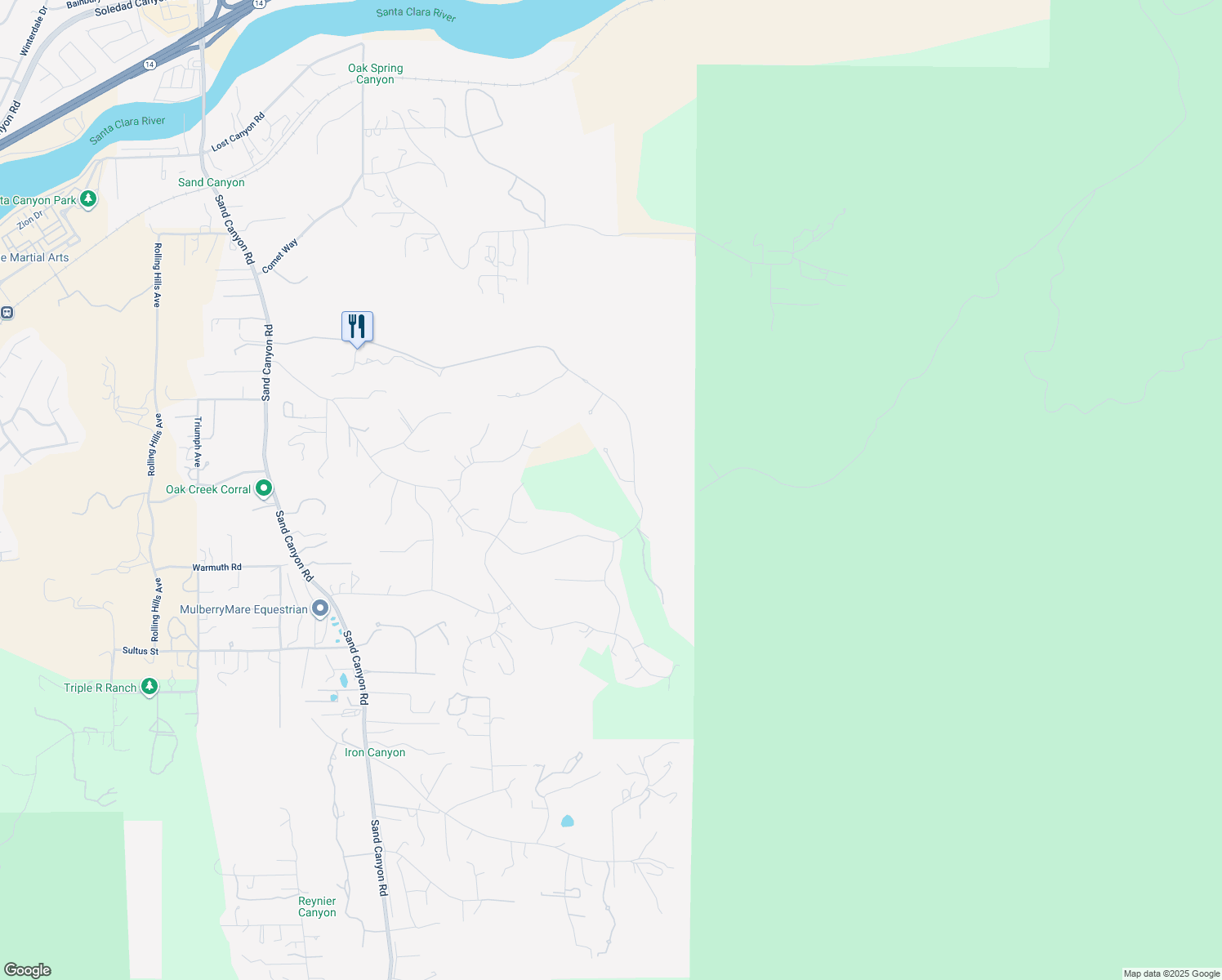 map of restaurants, bars, coffee shops, grocery stores, and more near 27005 Cliffie Way in Santa Clarita