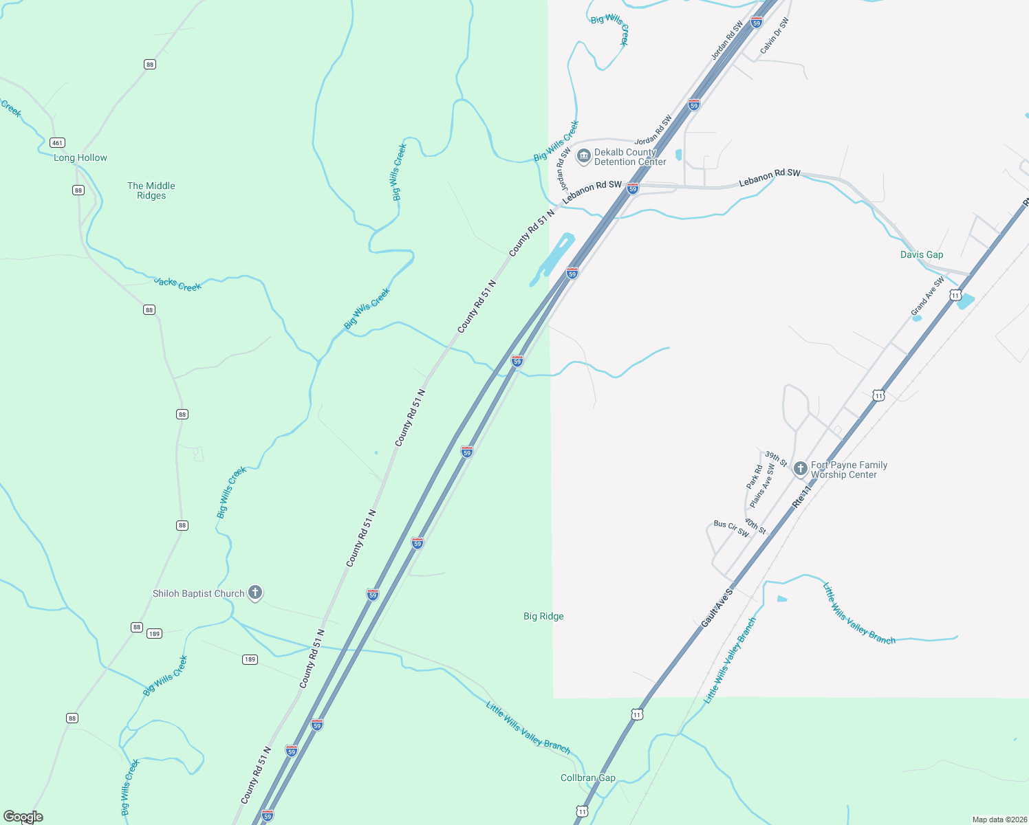map of restaurants, bars, coffee shops, grocery stores, and more near 3609 Gann Road Southwest in Fort Payne