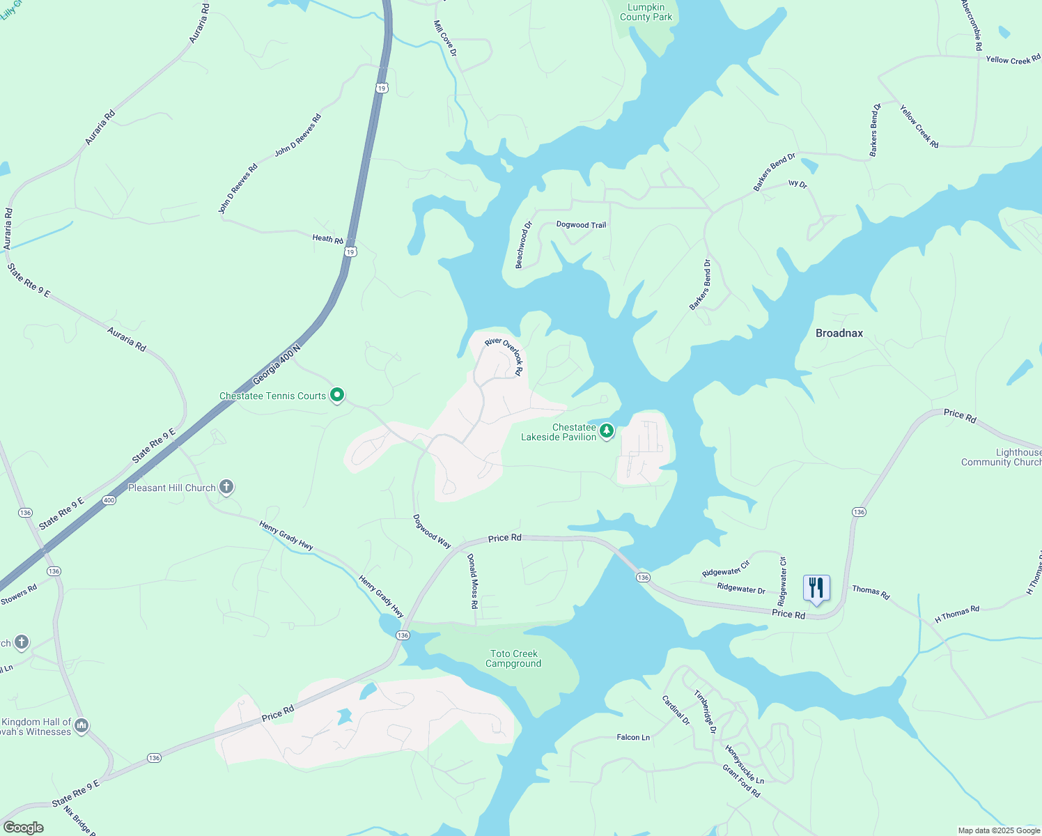 map of restaurants, bars, coffee shops, grocery stores, and more near 162 River Sound Lane in Dawsonville