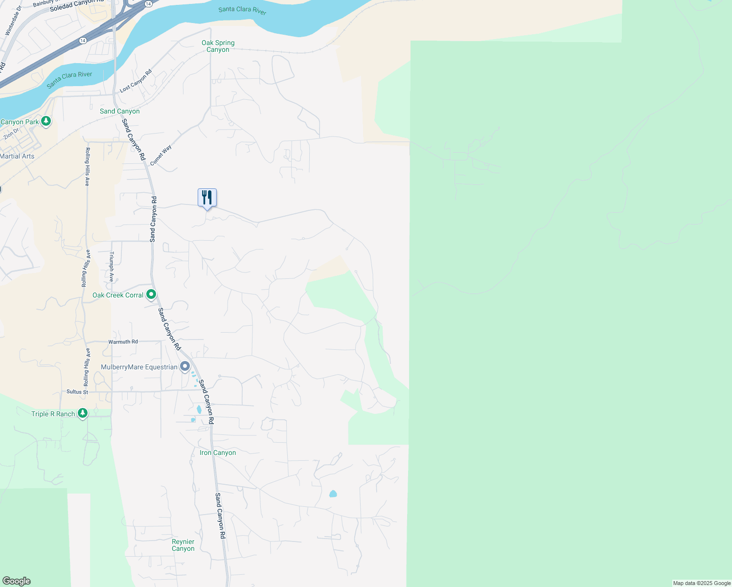 map of restaurants, bars, coffee shops, grocery stores, and more near 27003 Cliffie Way in Santa Clarita