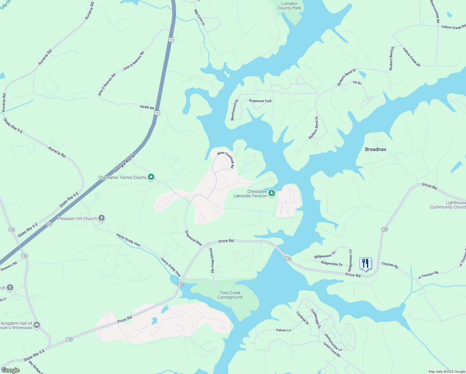 map of restaurants, bars, coffee shops, grocery stores, and more near 162 River Sound Lane in Dawsonville