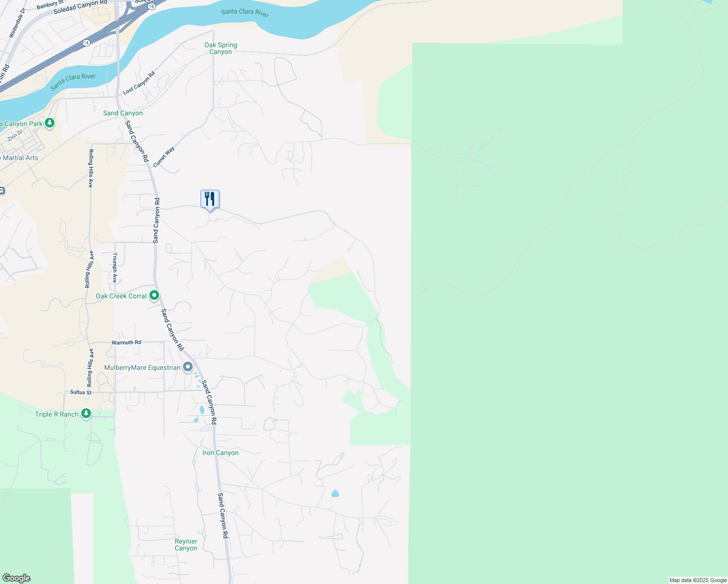 map of restaurants, bars, coffee shops, grocery stores, and more near 27005 Cliffie Way in Santa Clarita