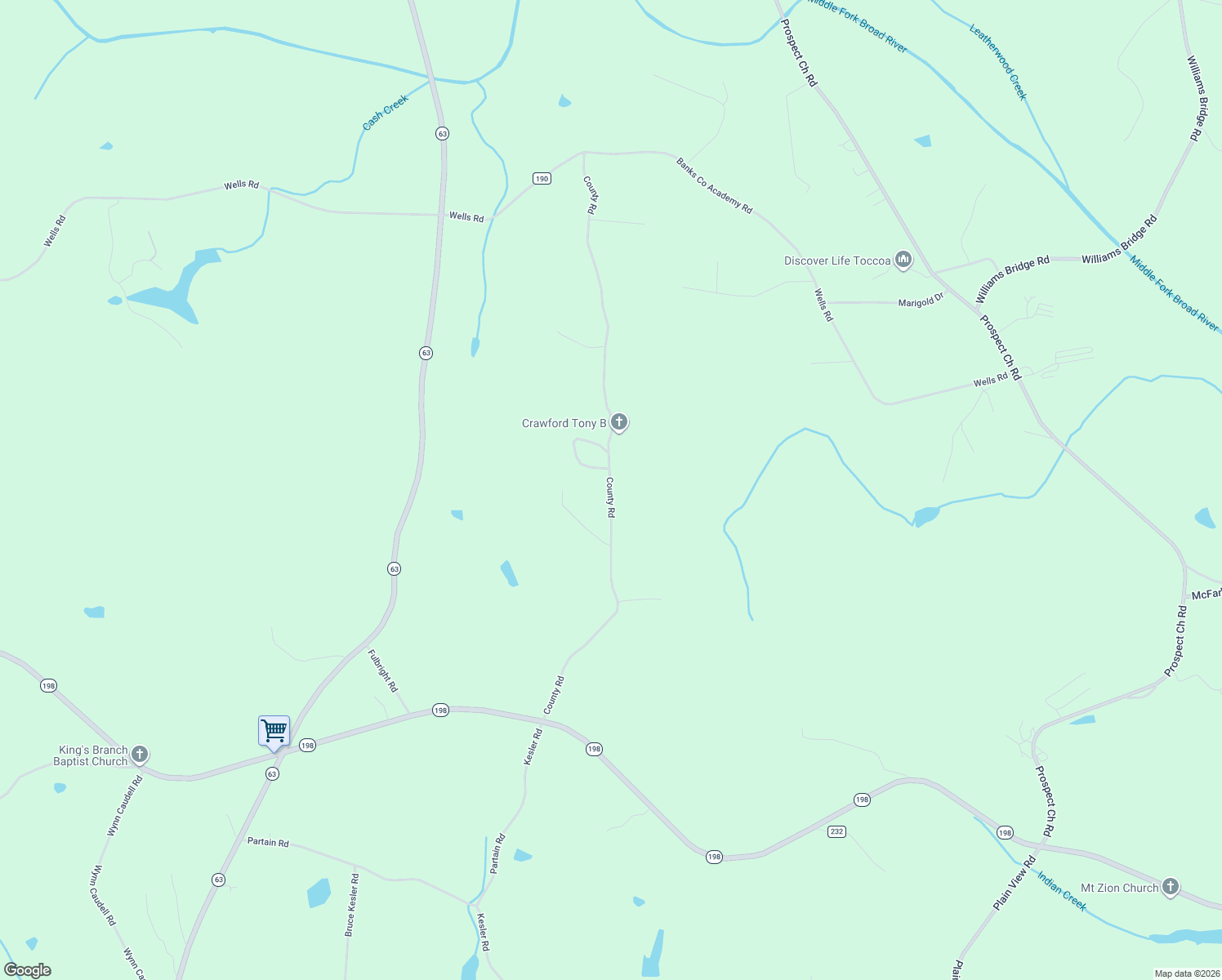map of restaurants, bars, coffee shops, grocery stores, and more near Kesler Road in Carnesville