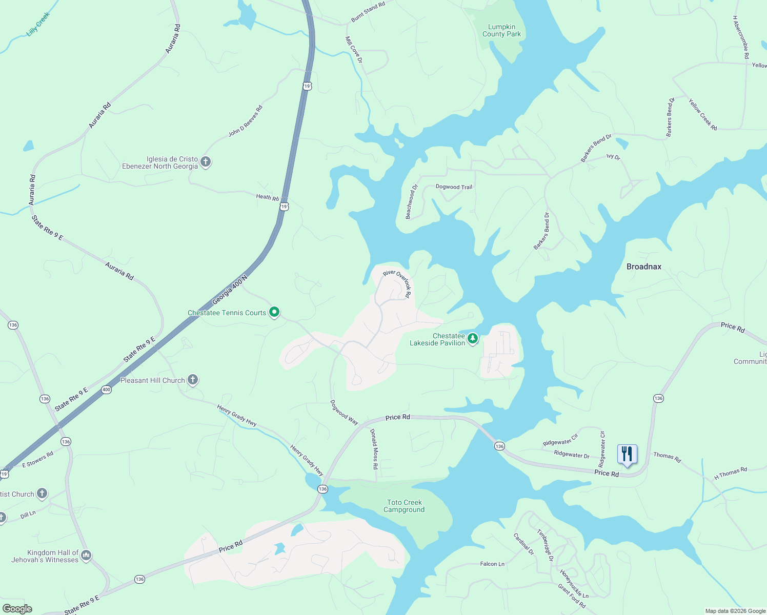 map of restaurants, bars, coffee shops, grocery stores, and more near 230 River Overlook Road in Dawsonville