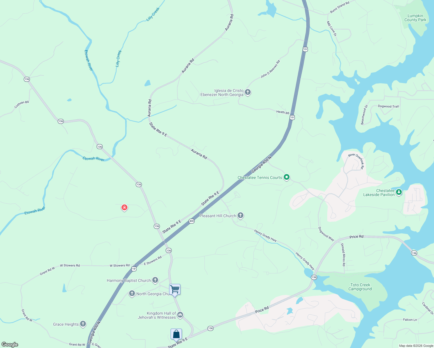 map of restaurants, bars, coffee shops, grocery stores, and more near 831 Auraria Road in Dawsonville