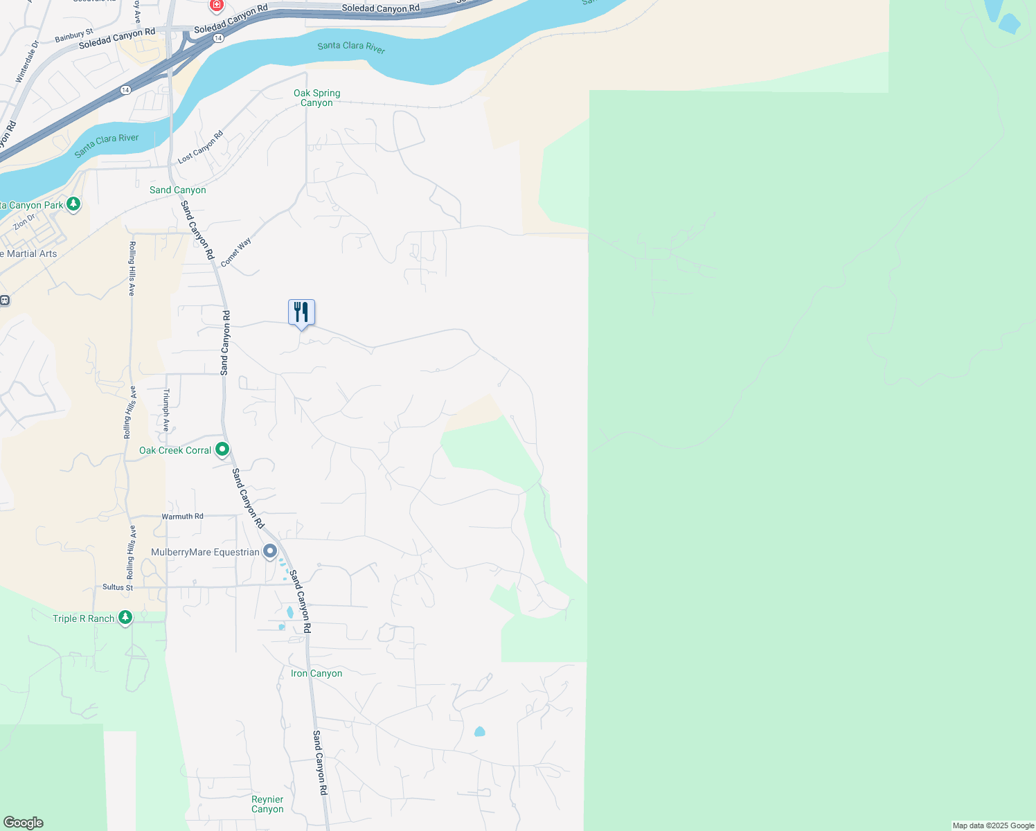 map of restaurants, bars, coffee shops, grocery stores, and more near 27016 Cliffie Way in Santa Clarita