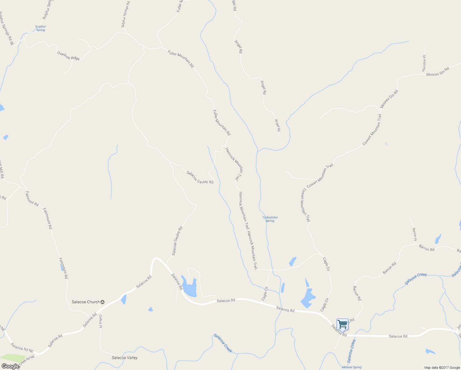 map of restaurants, bars, coffee shops, grocery stores, and more near 905 Hancock Mountain Trail in Waleska