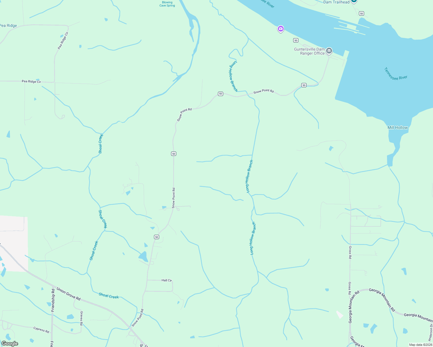 map of restaurants, bars, coffee shops, grocery stores, and more near 1168 Snow Point Road in Guntersville