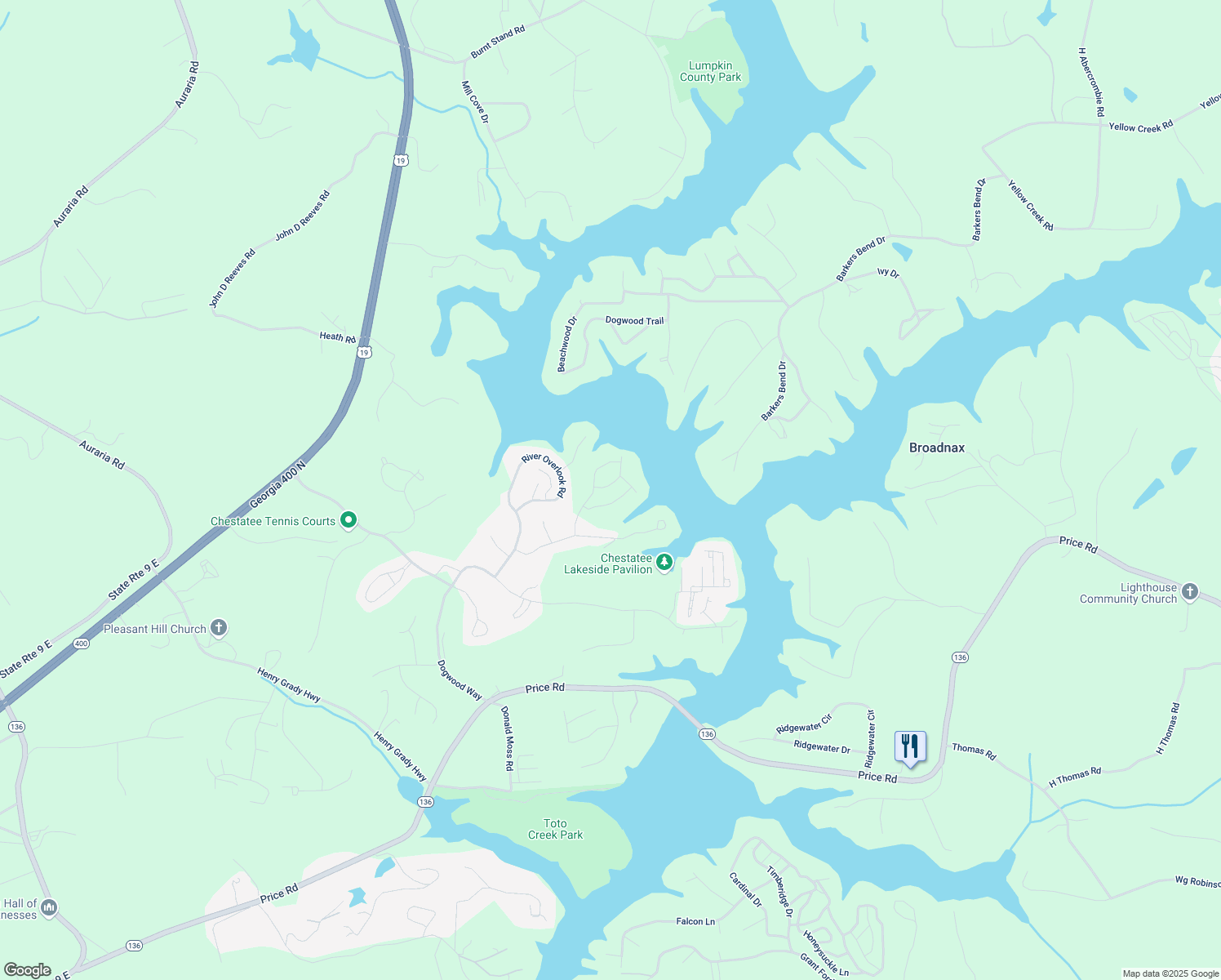 map of restaurants, bars, coffee shops, grocery stores, and more near 50 Finley Creek Drive in Dawsonville