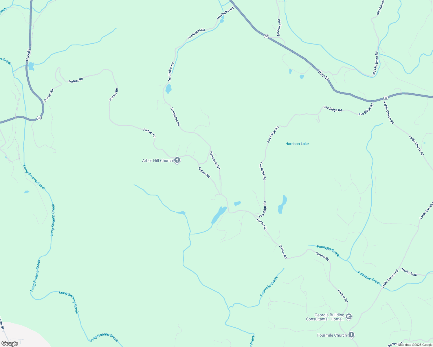 map of restaurants, bars, coffee shops, grocery stores, and more near 2575 Fortner Road in Ball Ground