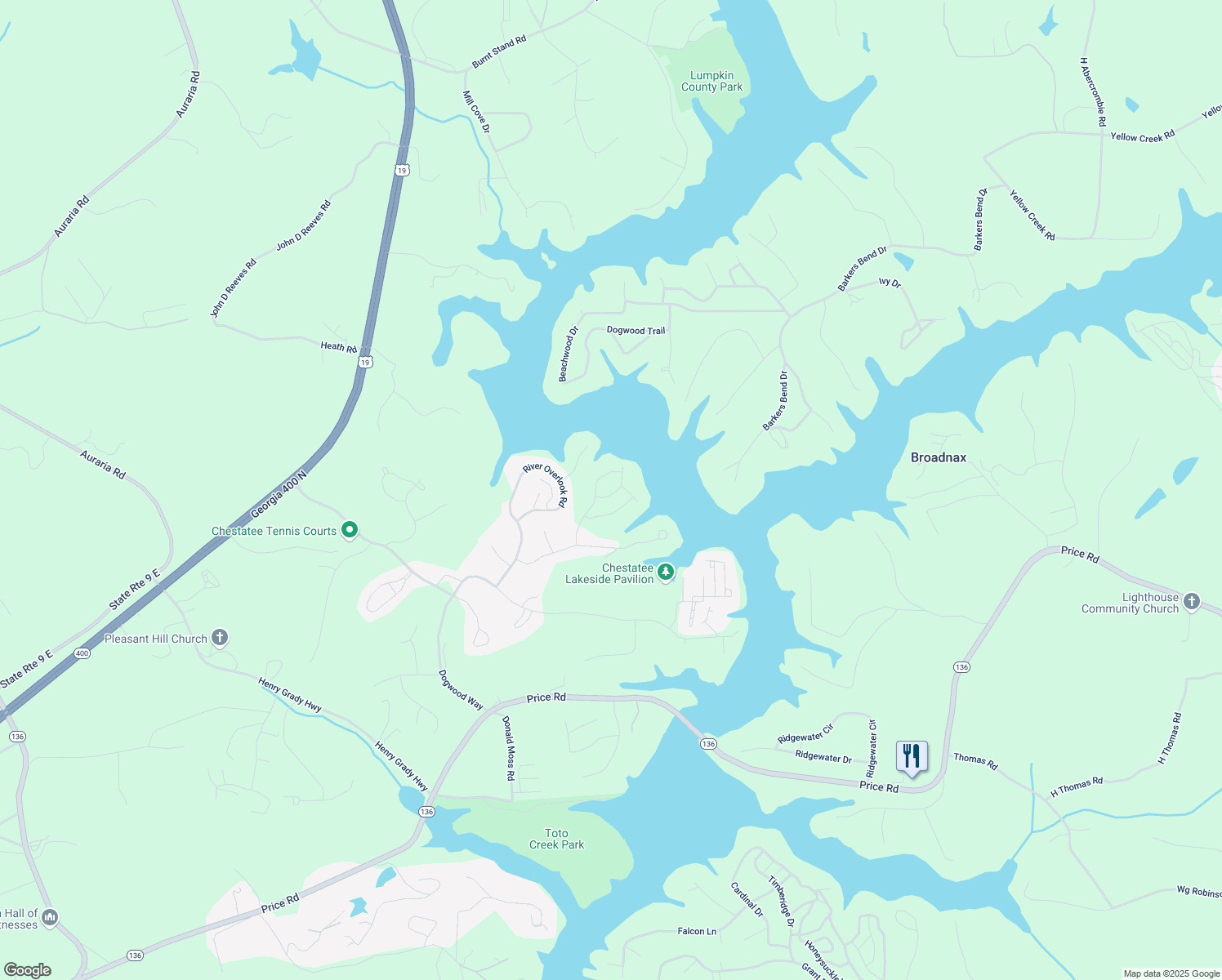 map of restaurants, bars, coffee shops, grocery stores, and more near 61 Finley Creek Drive in Dawsonville