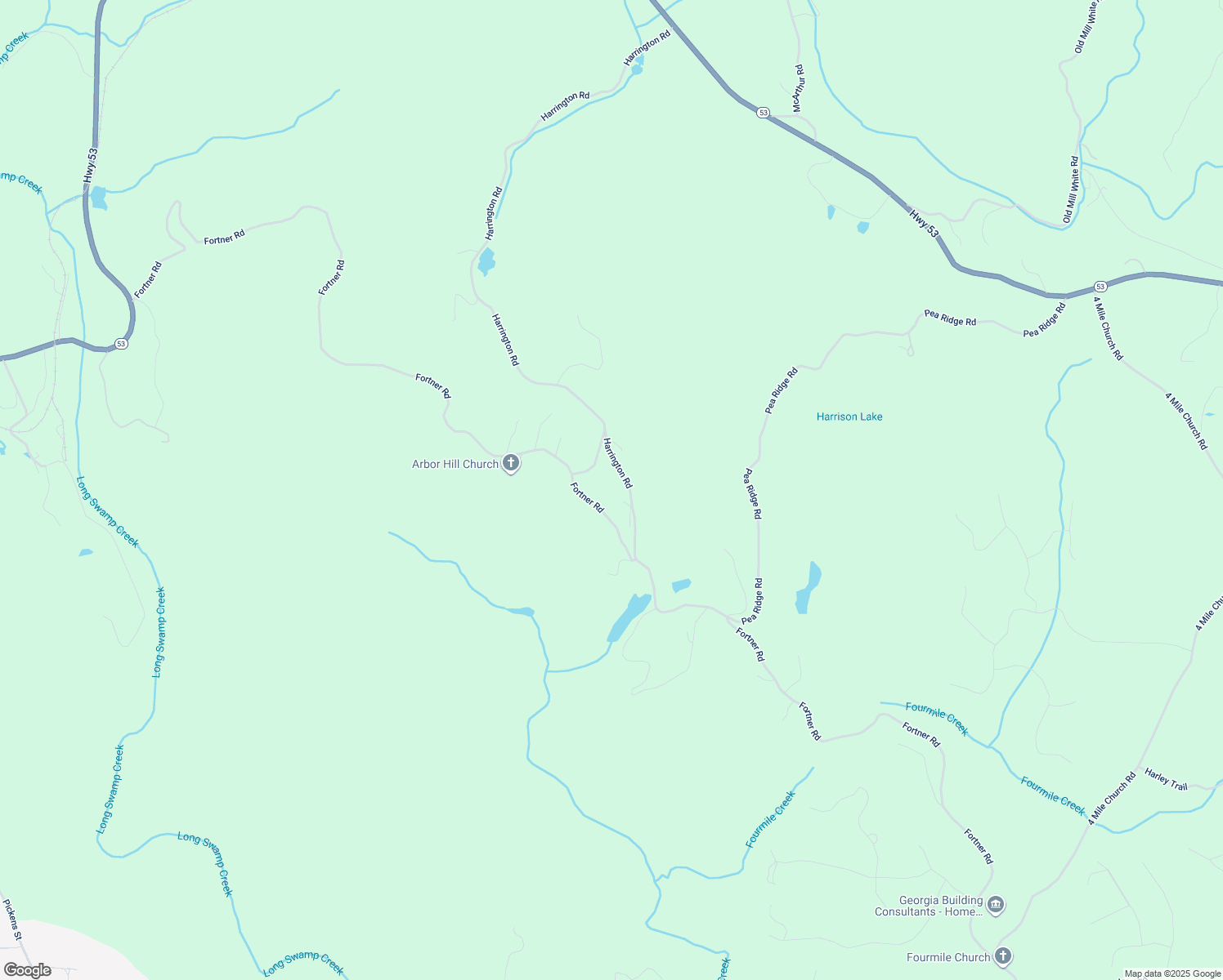 map of restaurants, bars, coffee shops, grocery stores, and more near 2575 Fortner Road in Ball Ground