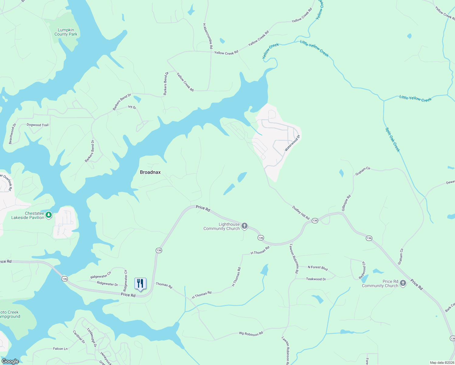 map of restaurants, bars, coffee shops, grocery stores, and more near 5414 Price Rd in Gainesville