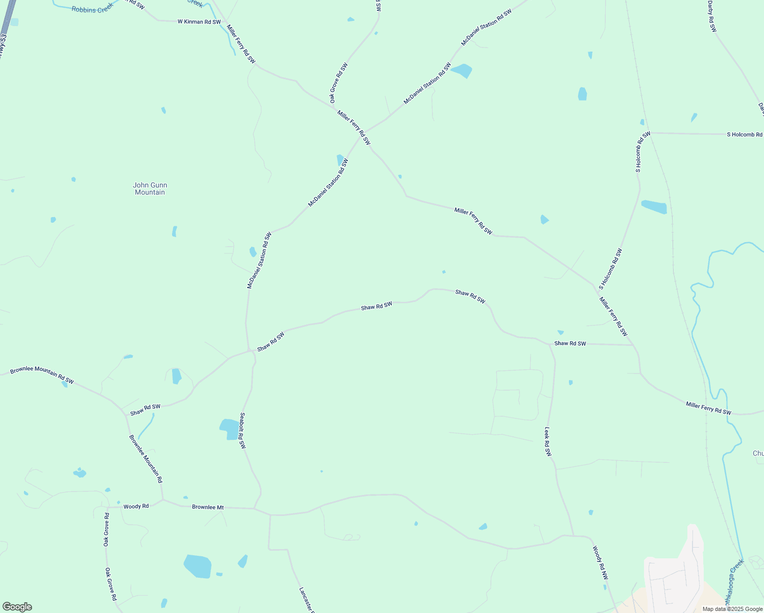 map of restaurants, bars, coffee shops, grocery stores, and more near Shaw Road Southwest in Adairsville