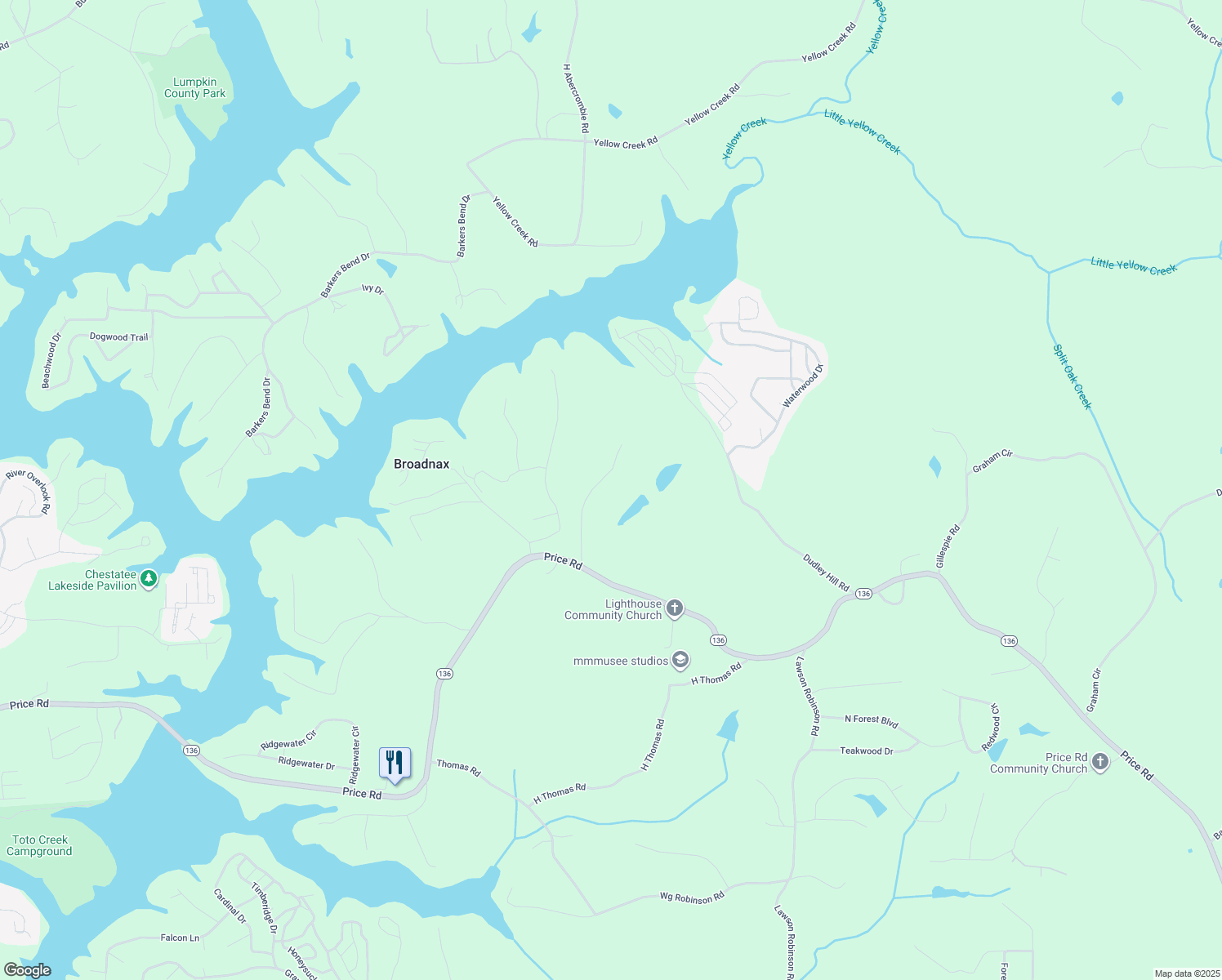map of restaurants, bars, coffee shops, grocery stores, and more near 5414 Price Road in Gainesville