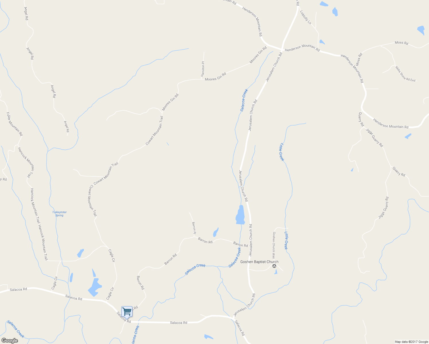 map of restaurants, bars, coffee shops, grocery stores, and more near 1275 Jerusalem Church Road in Waleska