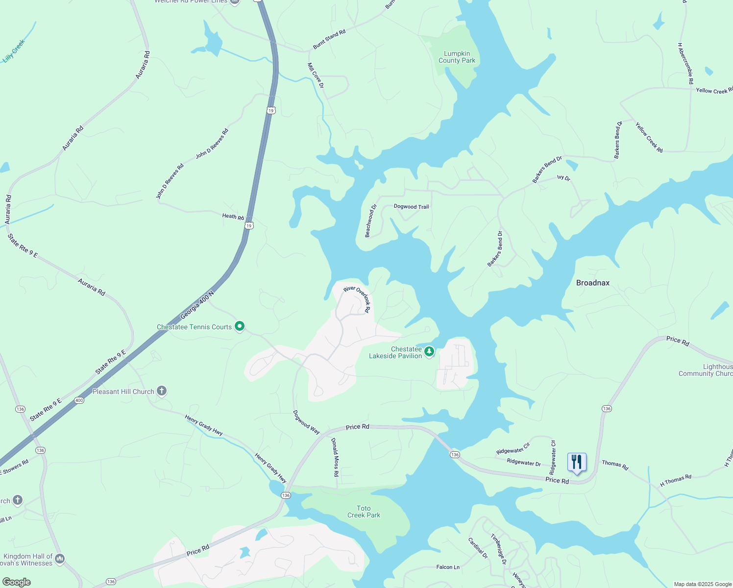 map of restaurants, bars, coffee shops, grocery stores, and more near 472 River Overlook Road in Dawsonville