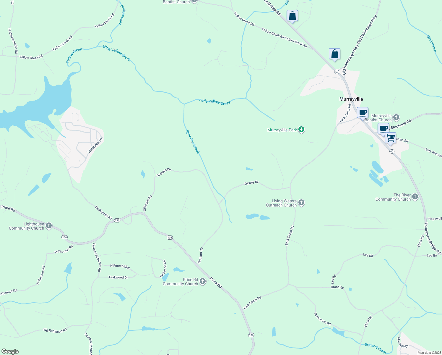 map of restaurants, bars, coffee shops, grocery stores, and more near 5072 Graham Circle in Gainesville