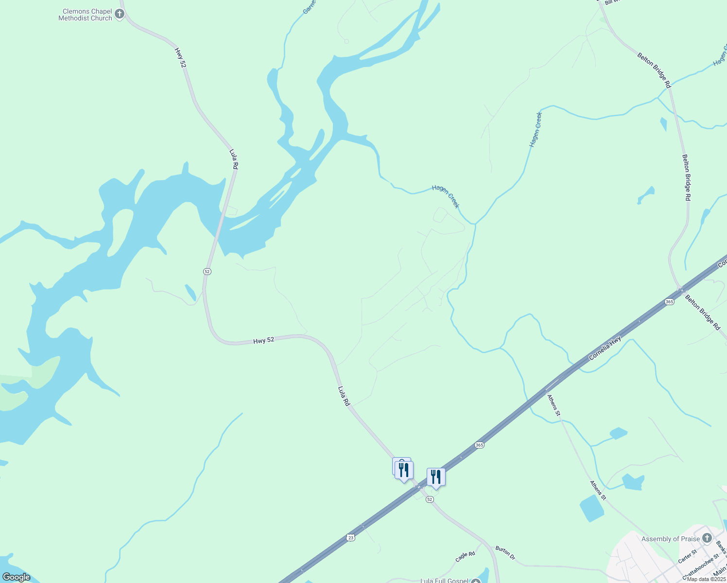 map of restaurants, bars, coffee shops, grocery stores, and more near 6519 River Station Dr in Lula