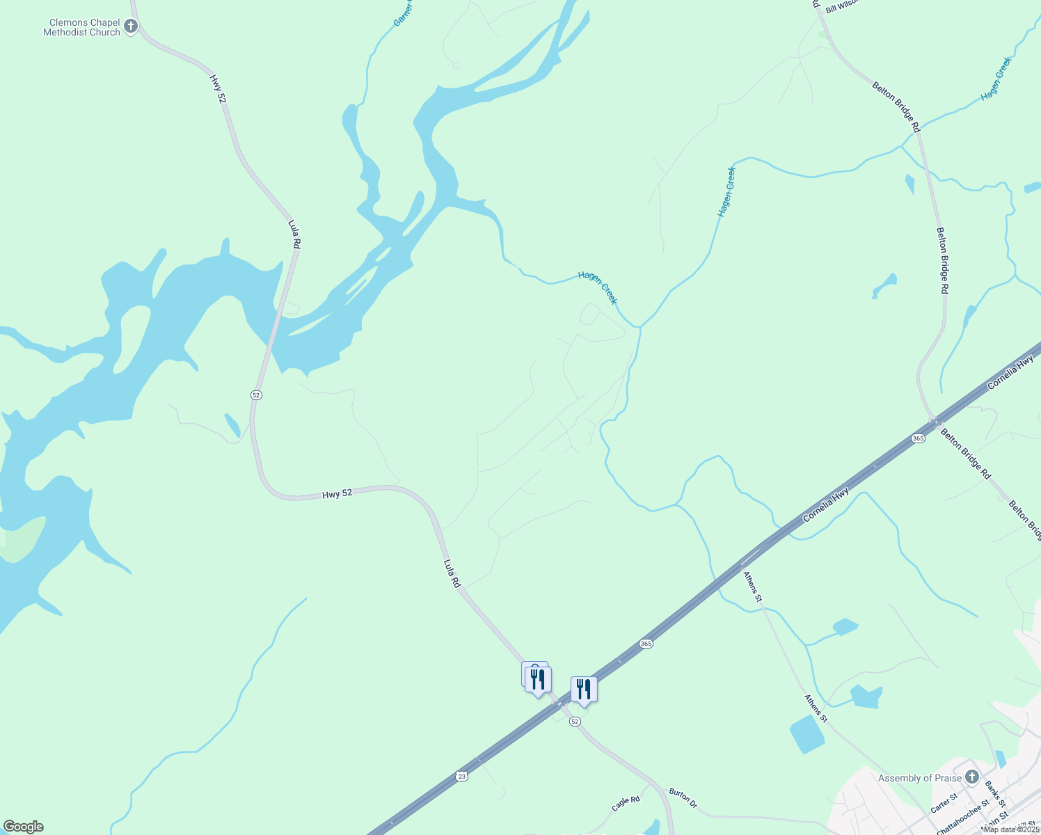 map of restaurants, bars, coffee shops, grocery stores, and more near 6552 River Station Dr in Lula