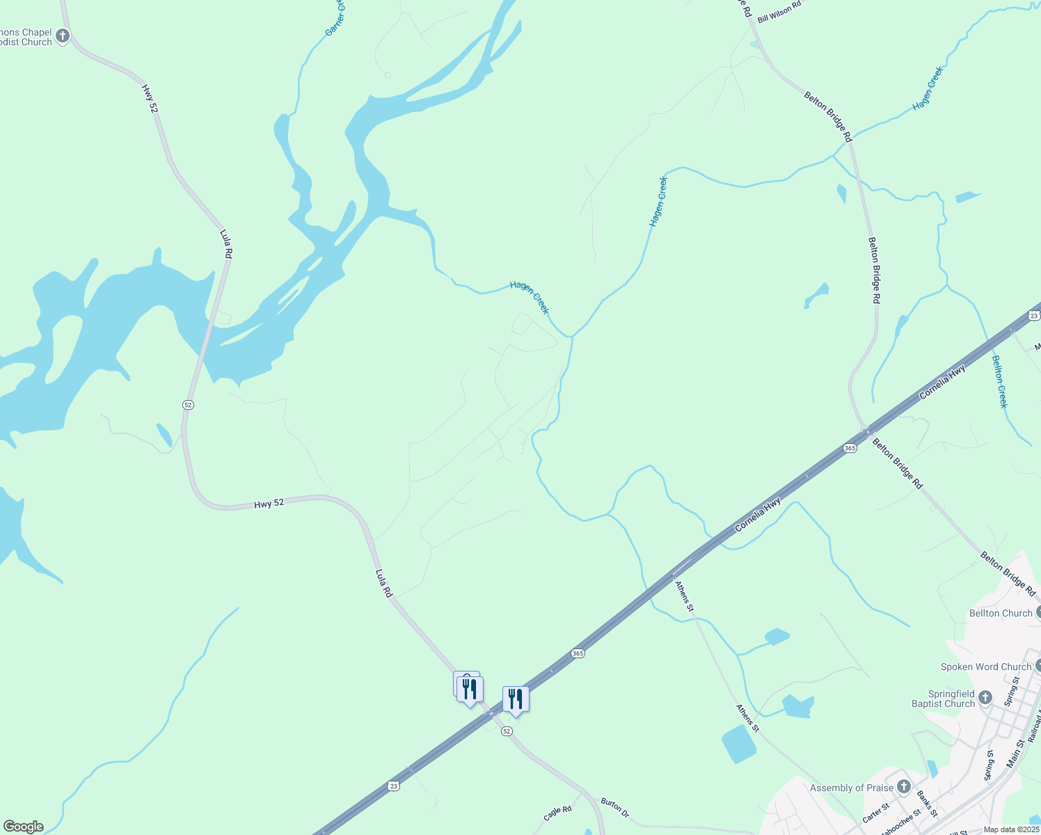 map of restaurants, bars, coffee shops, grocery stores, and more near 6414 Woodland Station Drive in Lula