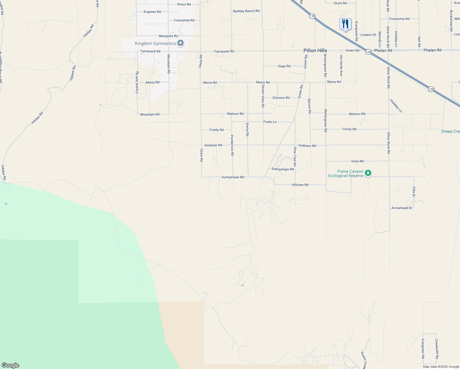 map of restaurants, bars, coffee shops, grocery stores, and more near 1079 Sunnyslope Road in Pinon Hills