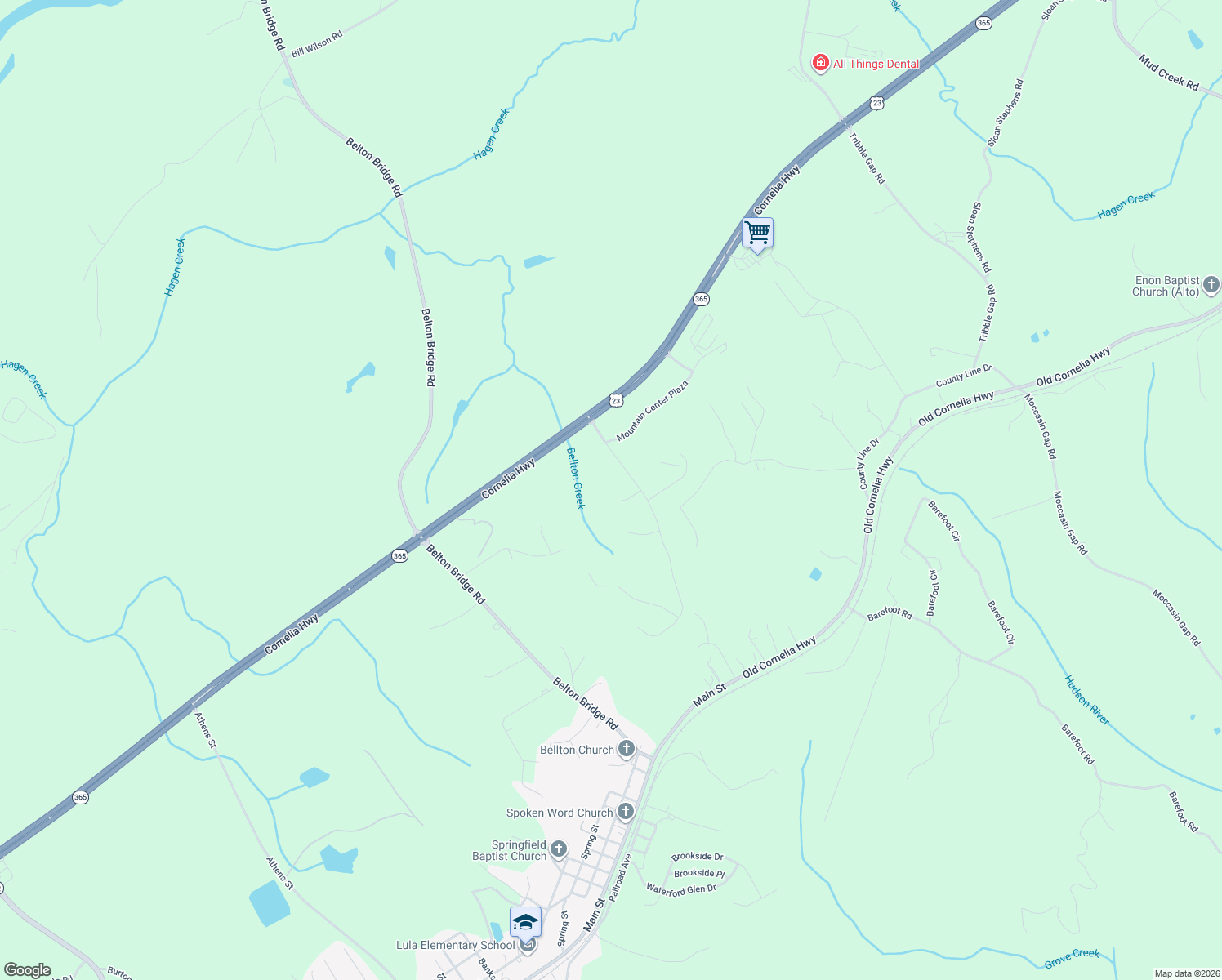 map of restaurants, bars, coffee shops, grocery stores, and more near 5116 Nobhill Court in Lula