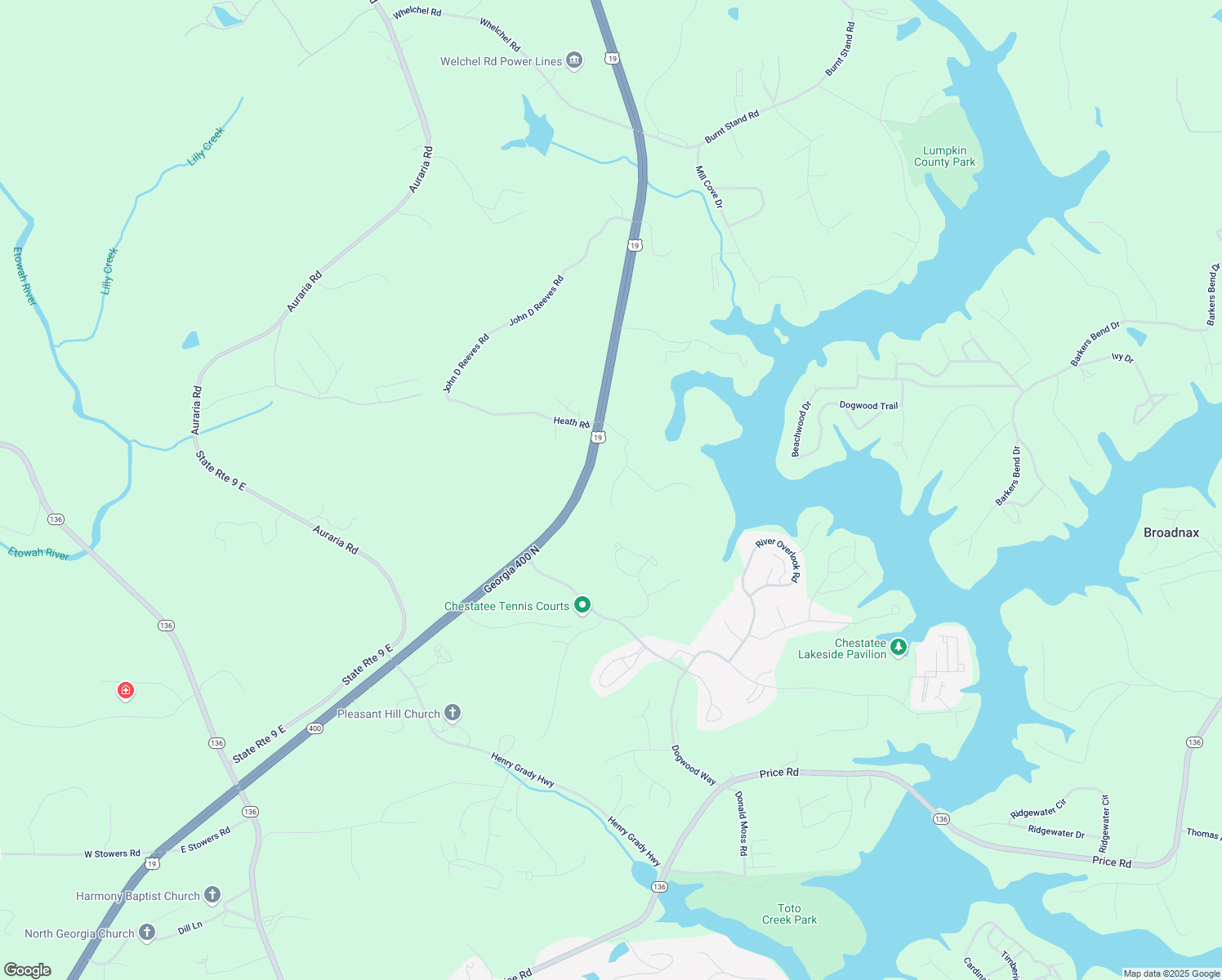 map of restaurants, bars, coffee shops, grocery stores, and more near 299 Landrum Road in Dawsonville