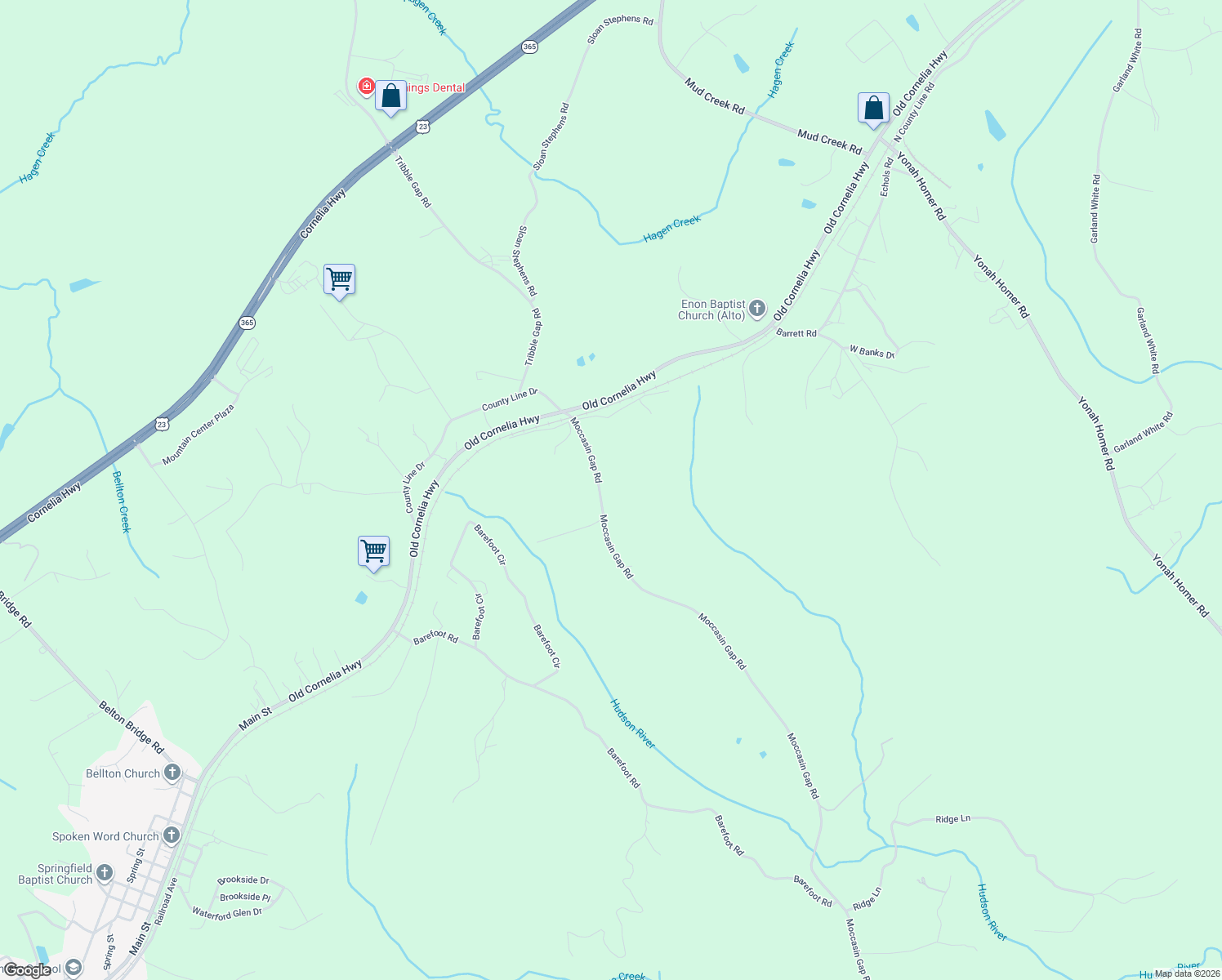 map of restaurants, bars, coffee shops, grocery stores, and more near 1982 Moccasin Gap Road in Lula