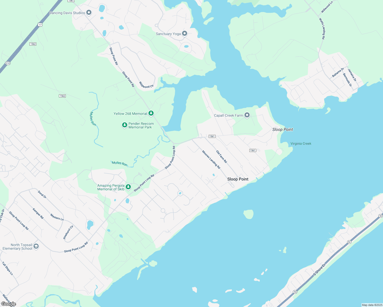 map of restaurants, bars, coffee shops, grocery stores, and more near 204 Moores Landing Court in Hampstead