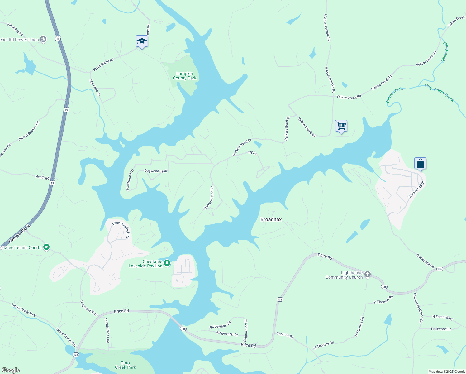 map of restaurants, bars, coffee shops, grocery stores, and more near 7364 Cherokee Lane in Murrayville