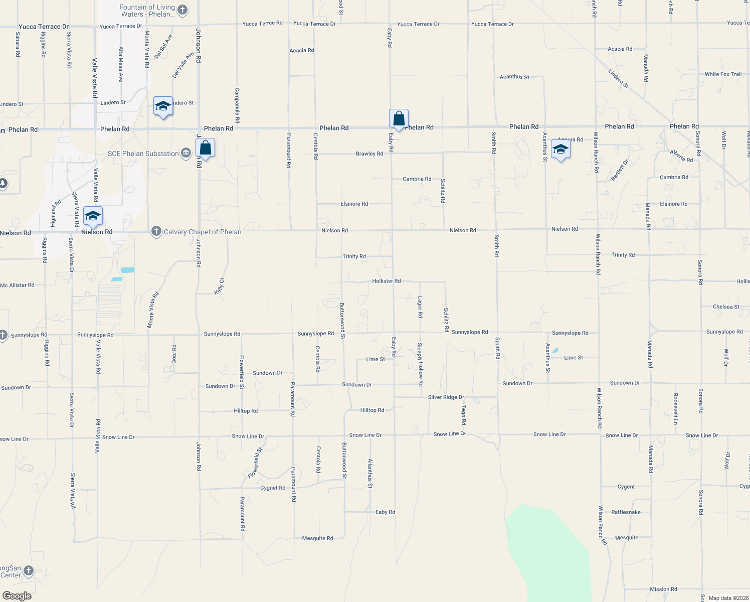 map of restaurants, bars, coffee shops, grocery stores, and more near 9029 Hollister Road in Phelan