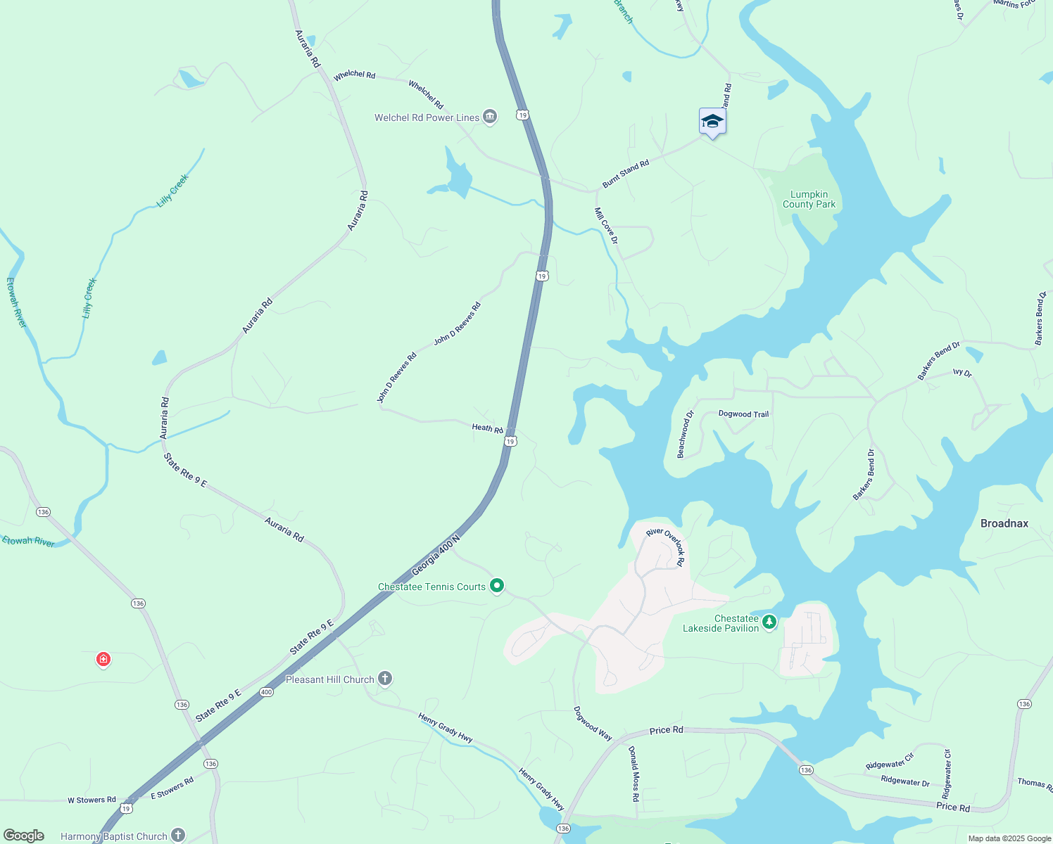 map of restaurants, bars, coffee shops, grocery stores, and more near 4470 Georgia 400 in Dawsonville