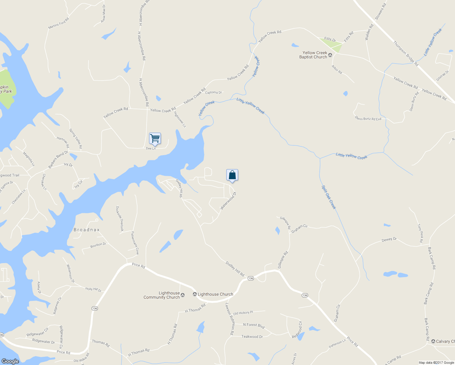 map of restaurants, bars, coffee shops, grocery stores, and more near 5458 Waterwood Drive in Gainesville