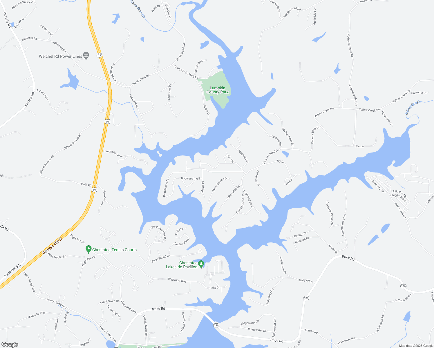 map of restaurants, bars, coffee shops, grocery stores, and more near 7457 Dogwood Trail in Murrayville
