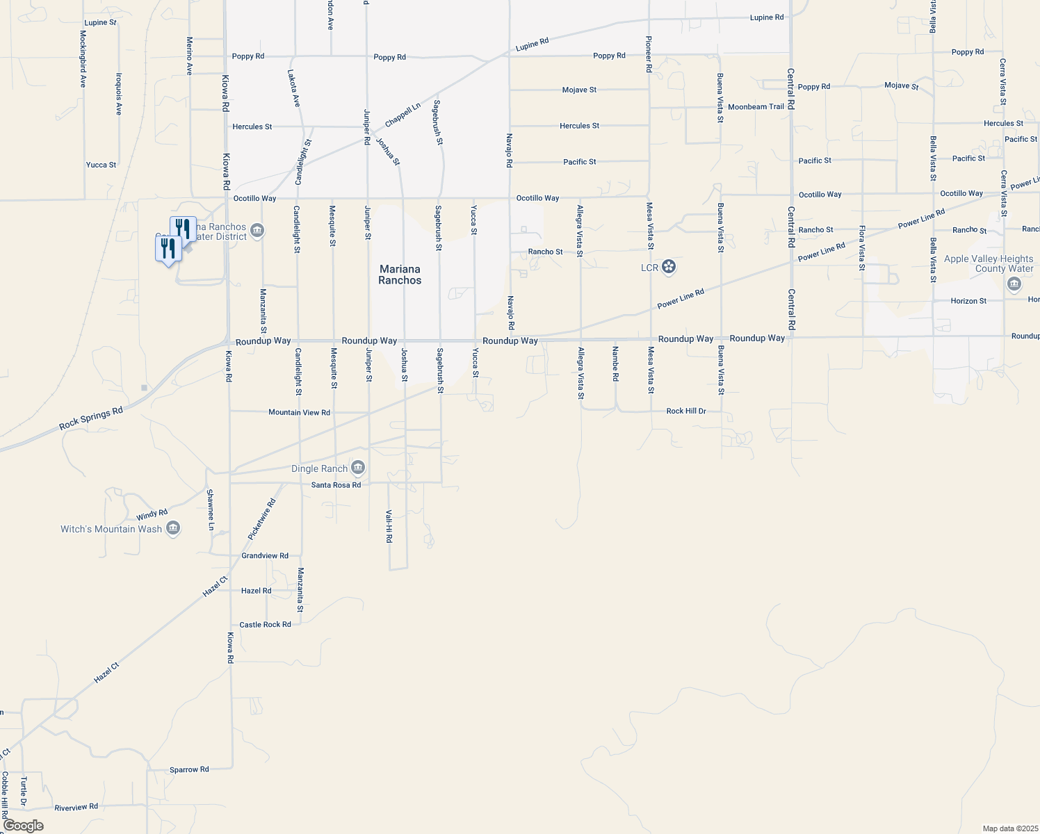 map of restaurants, bars, coffee shops, grocery stores, and more near 9125 Cholla Road in Apple Valley