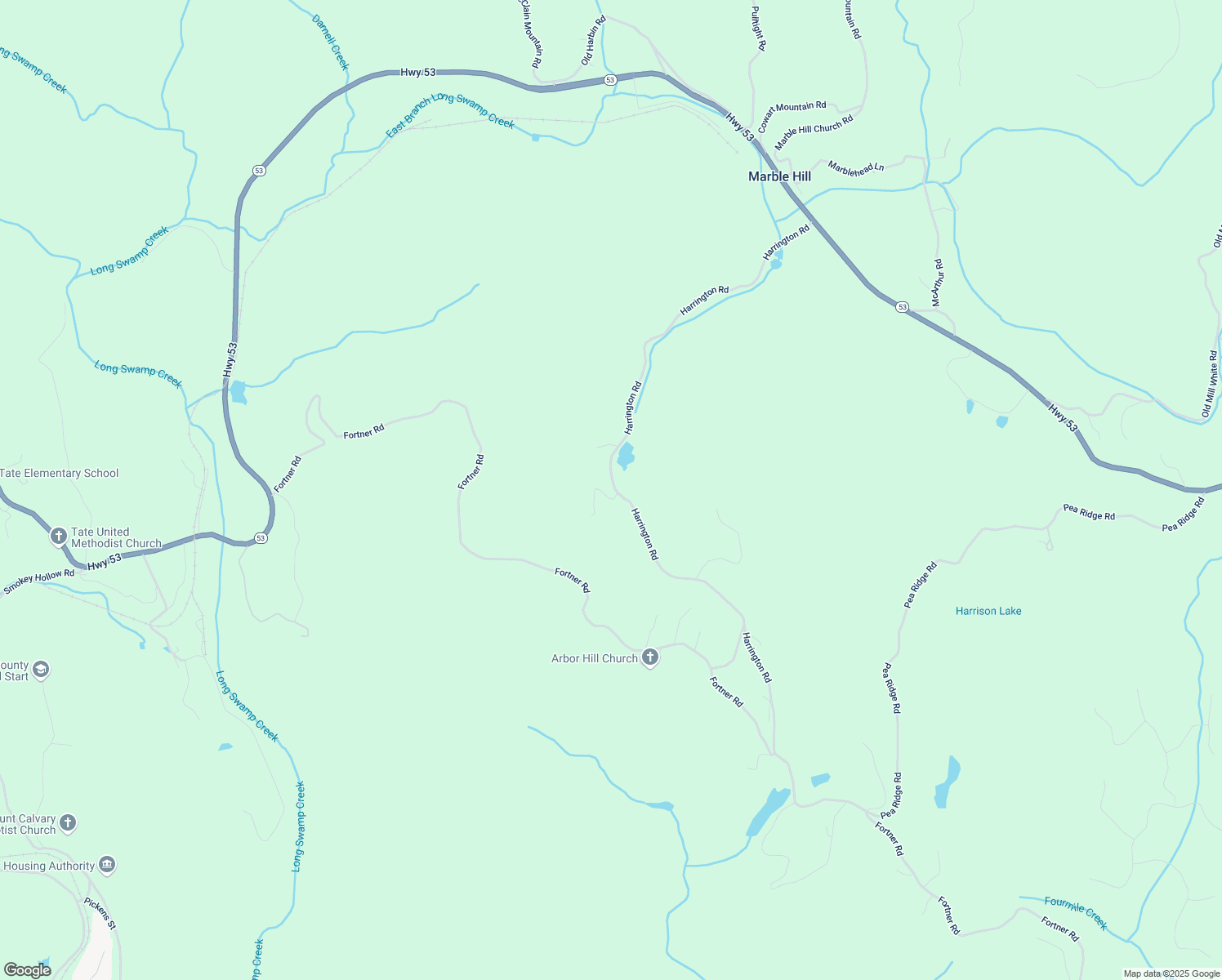 map of restaurants, bars, coffee shops, grocery stores, and more near 0 Harrington Road in Ball Ground