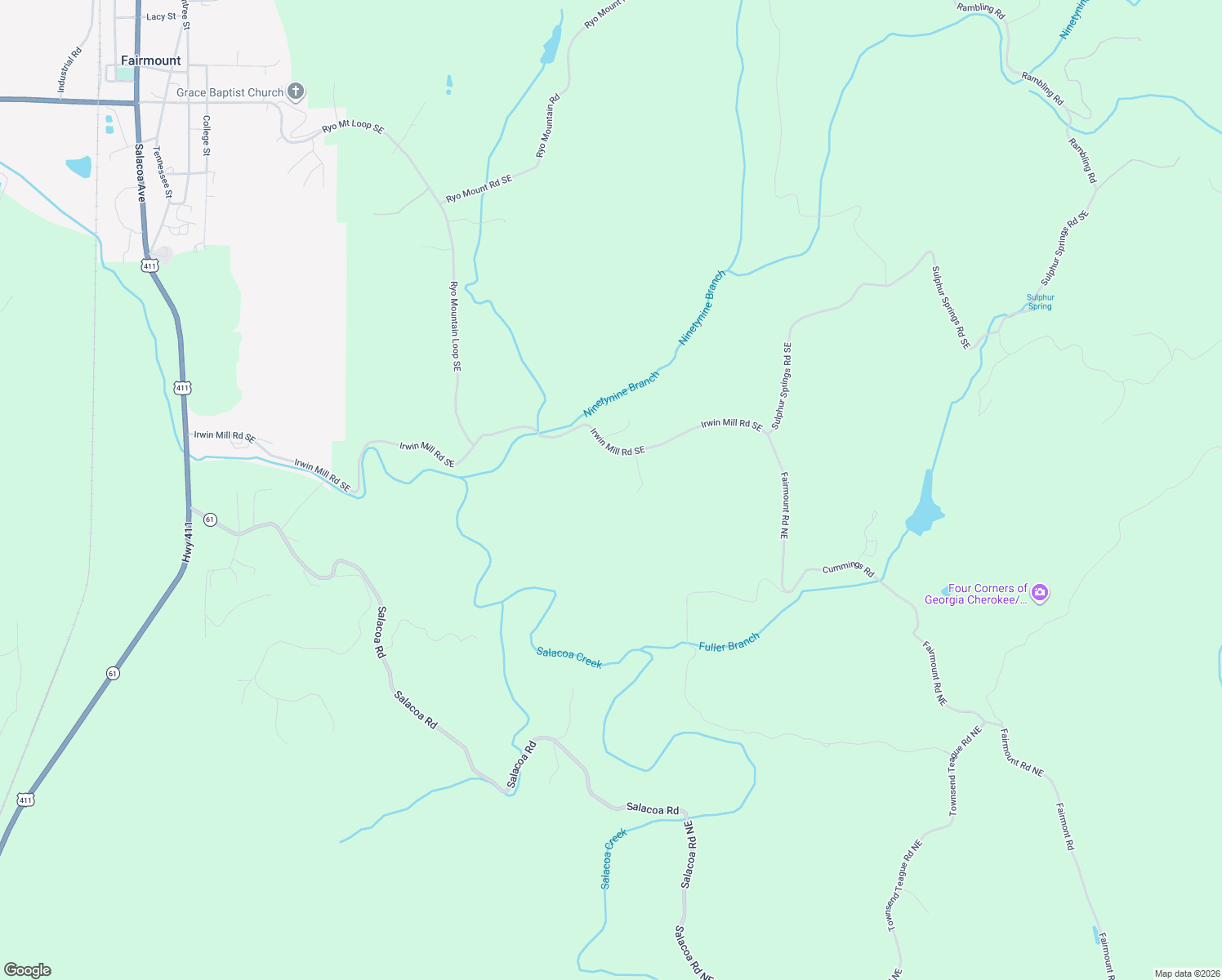 map of restaurants, bars, coffee shops, grocery stores, and more near 989 Irwin Mill Road Southeast in Fairmount